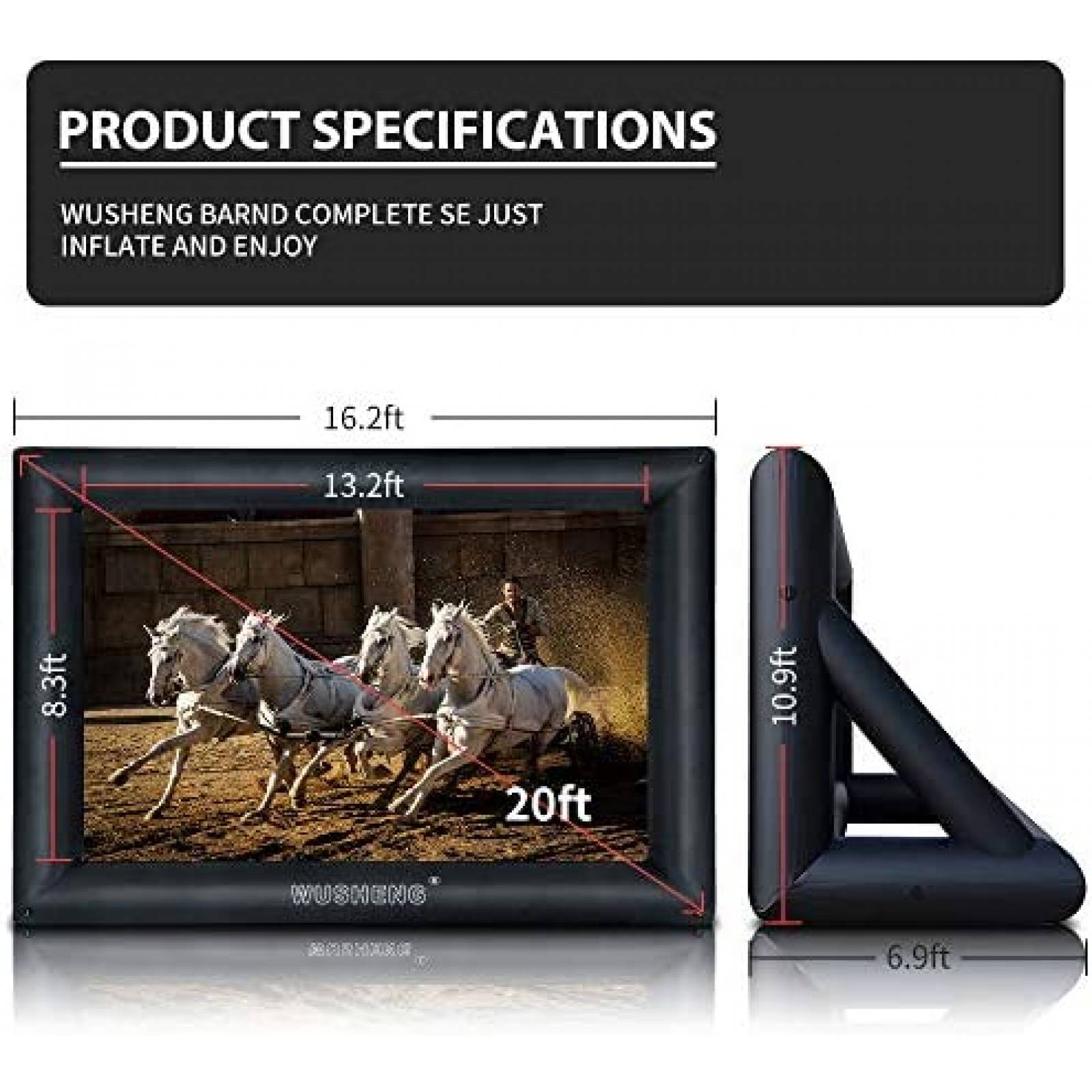 Pantalla Proyector WUSHENG 6m Lavable con Soplador -Negro