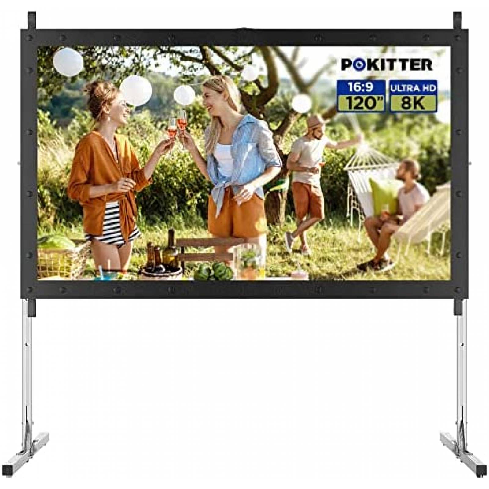Pantalla Proyector POKITTER 3m 3 Capas con Soporte -Blanco
