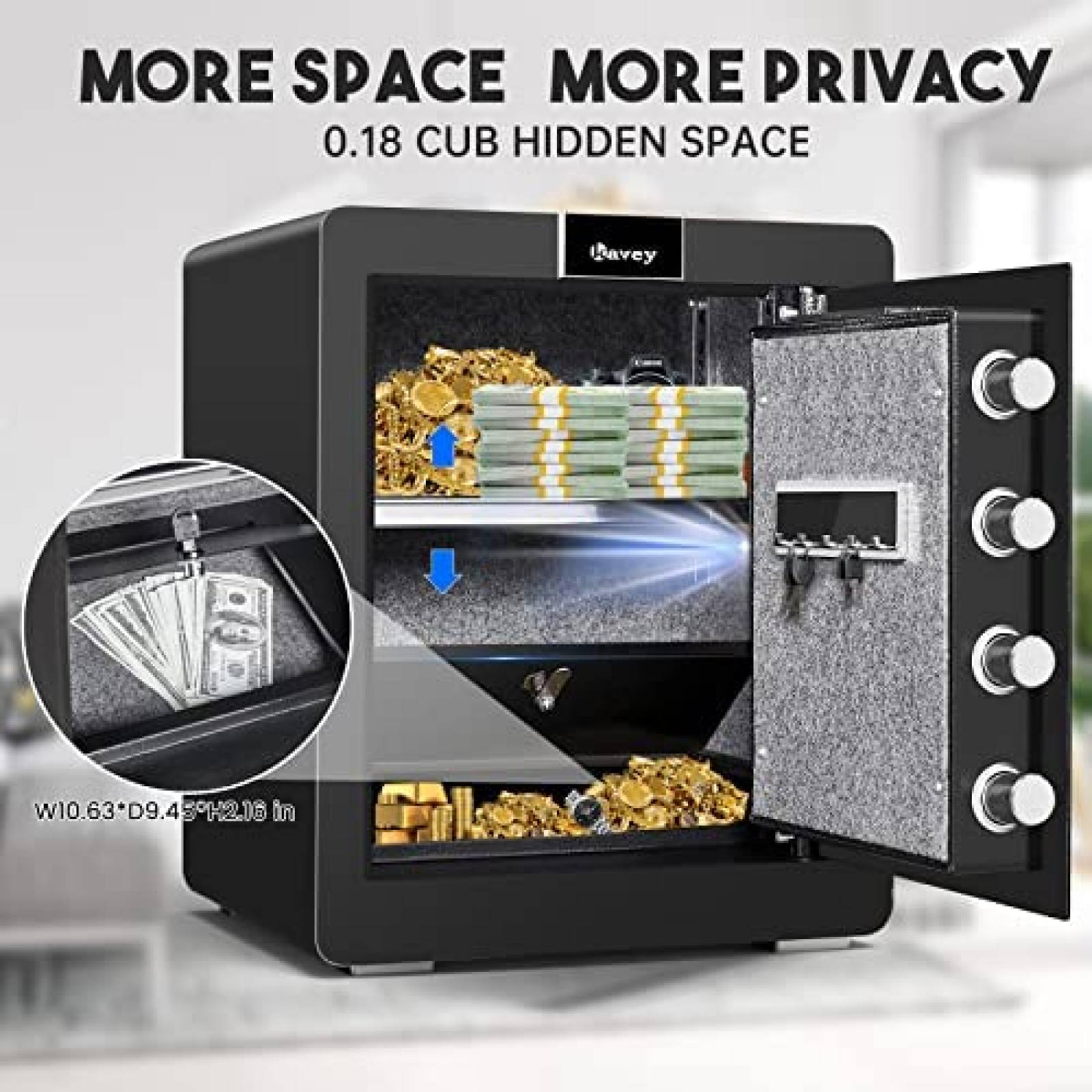 Caja de Seguridad Kavey 2 Teclado Digital y Alarma -Negro