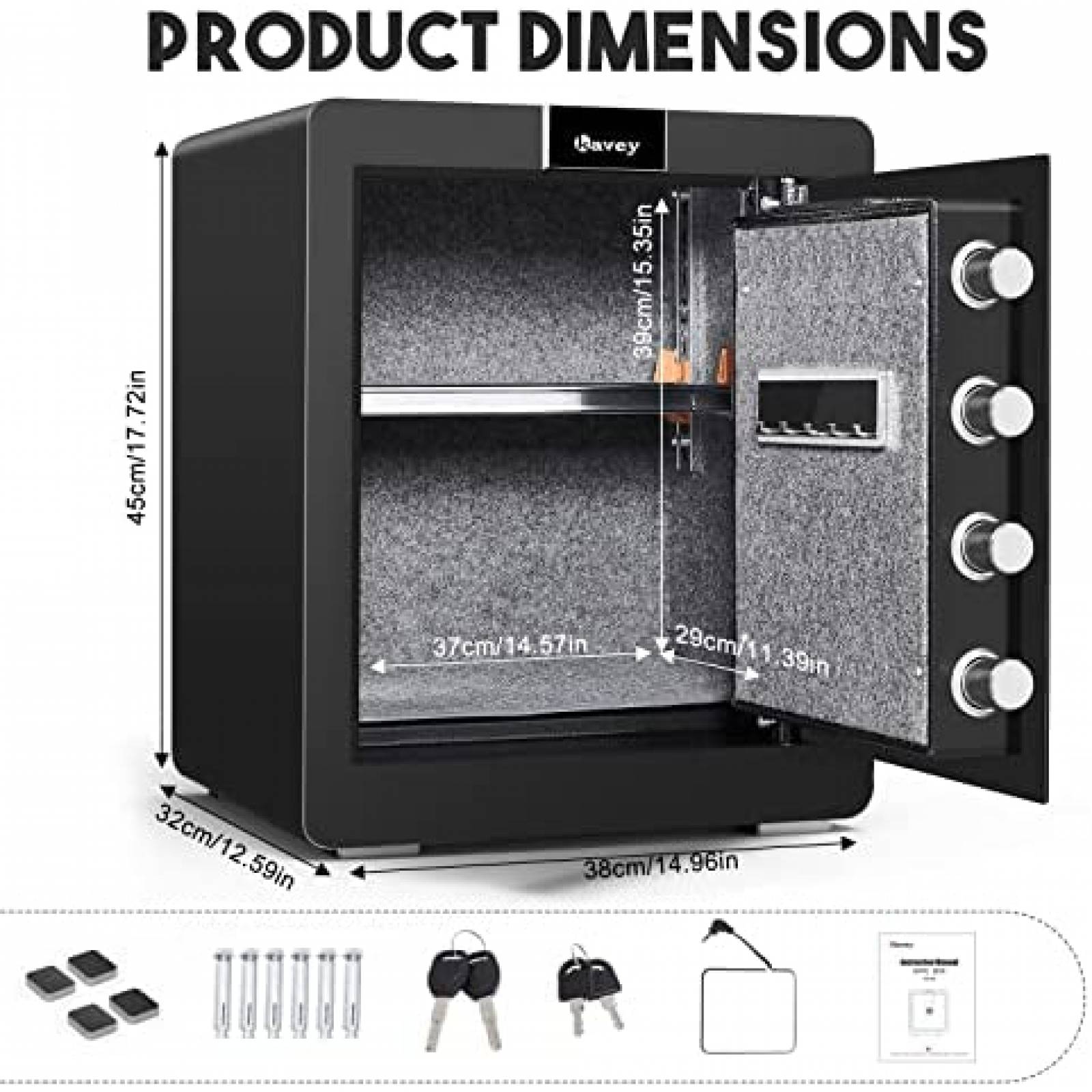 Caja de Seguridad Kavey 2 Teclado Digital y Alarma -Negro