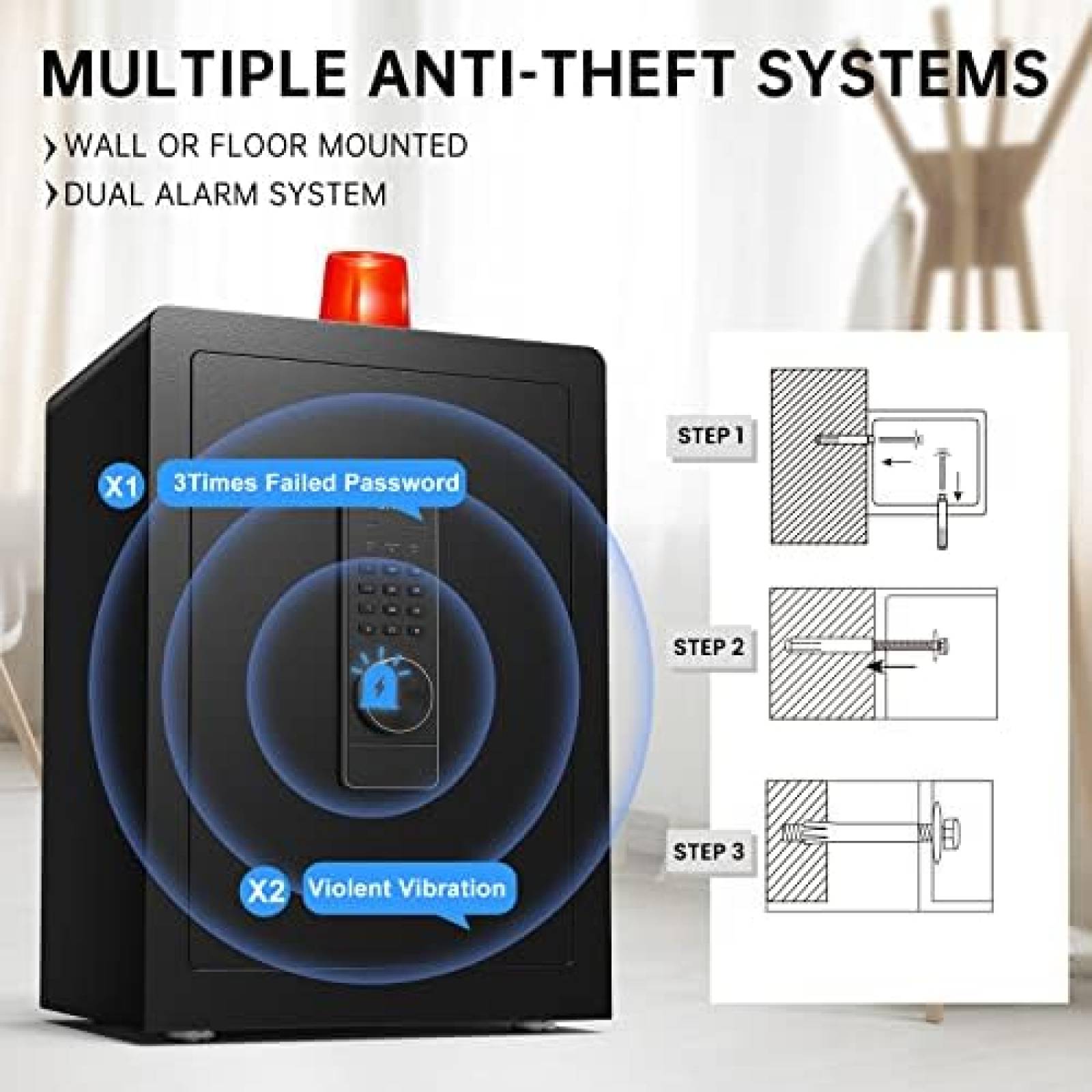 Caja de Seguridad Marcree Teclado Digital Alarma Dual -Negro