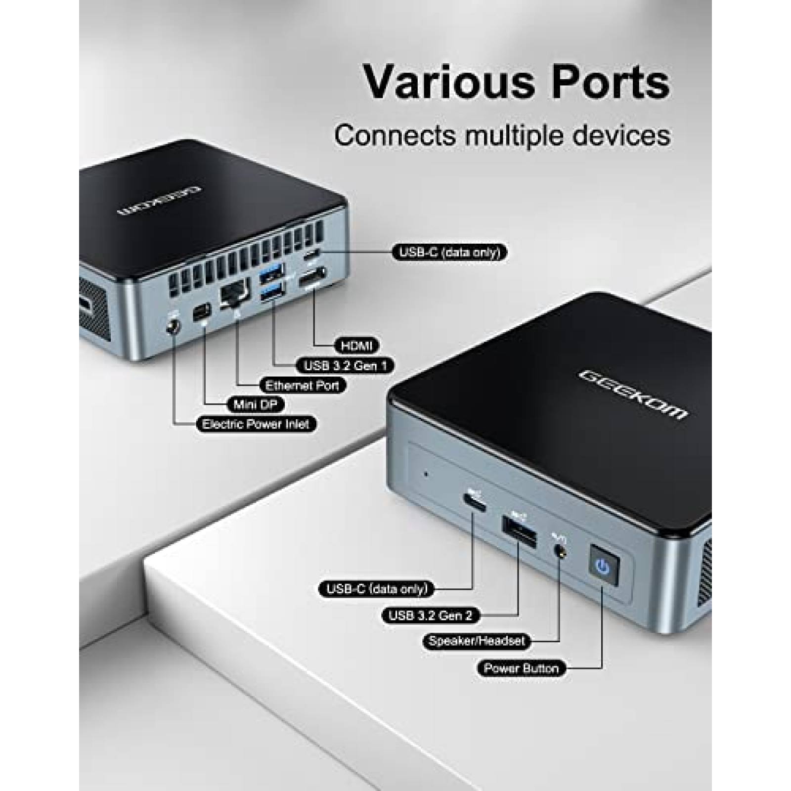 Mini PC GEEKOM Celeron N5095 8GB 256GB W11P -Negro