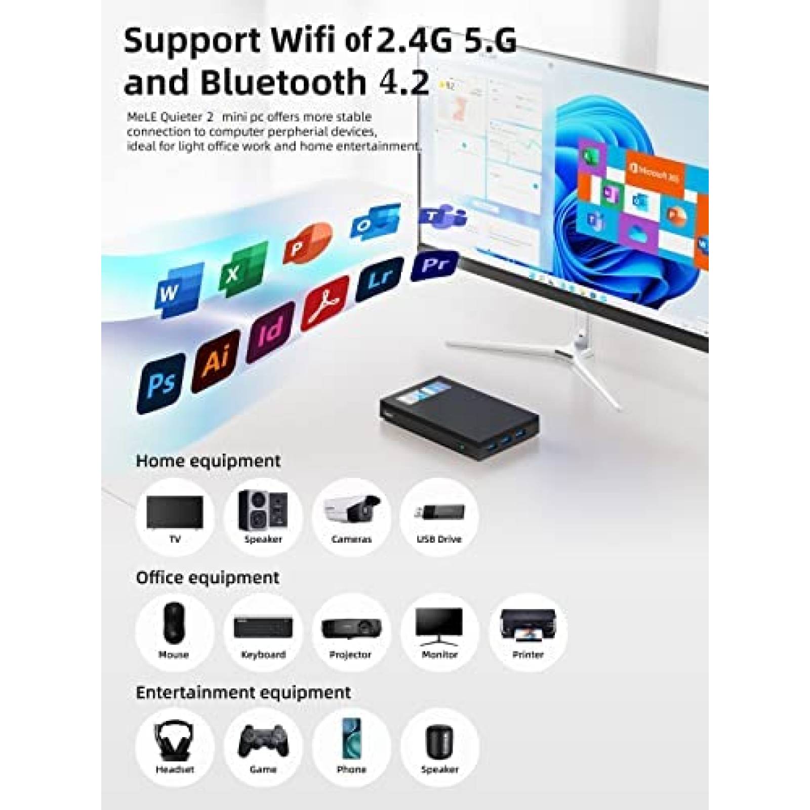 Mini PC MeLE Quieter2Q Celeron J4125 8GB 128GB W11P -Negro