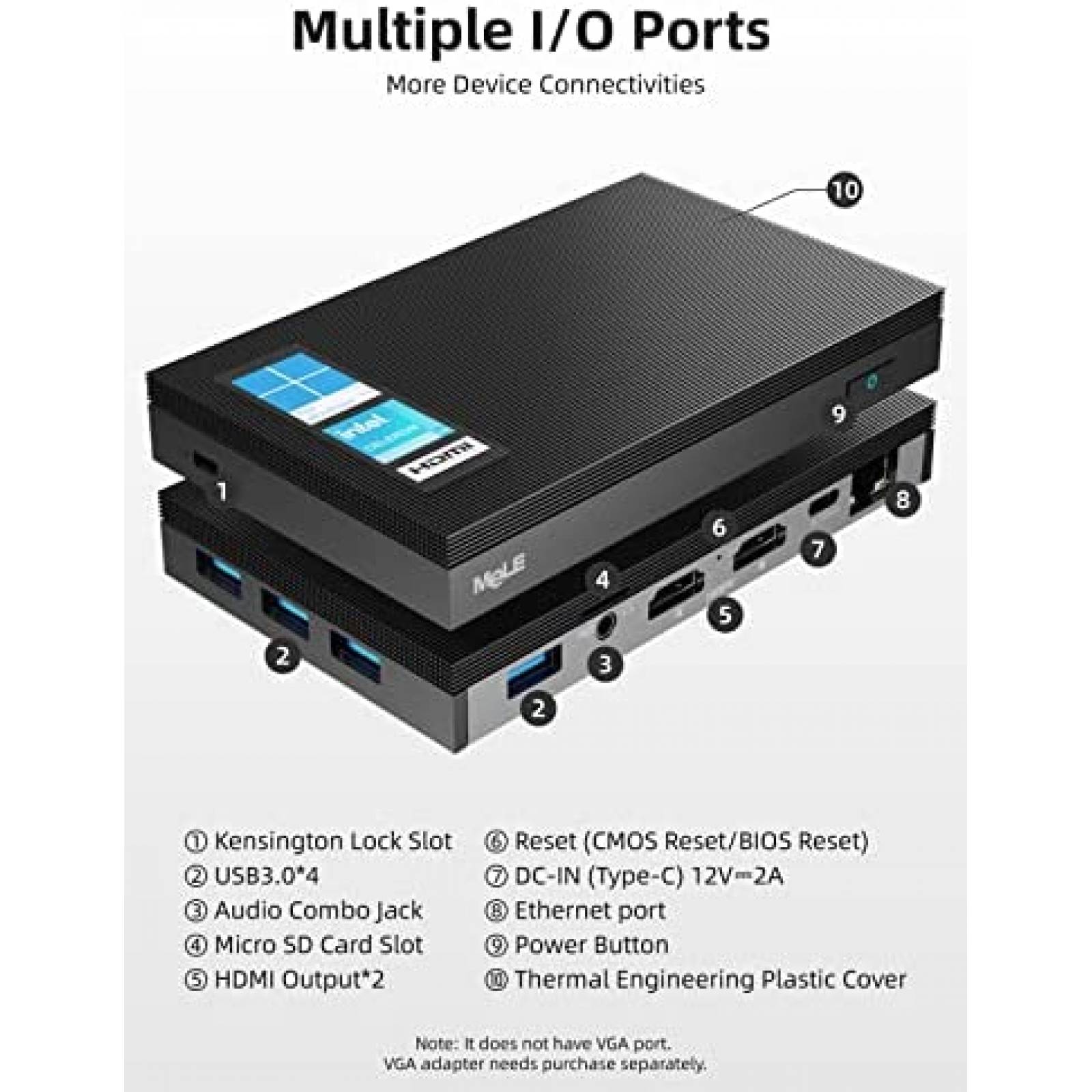 Mini PC MeLE Quieter2Q Celeron J4125 8GB 128GB W11P -Negro