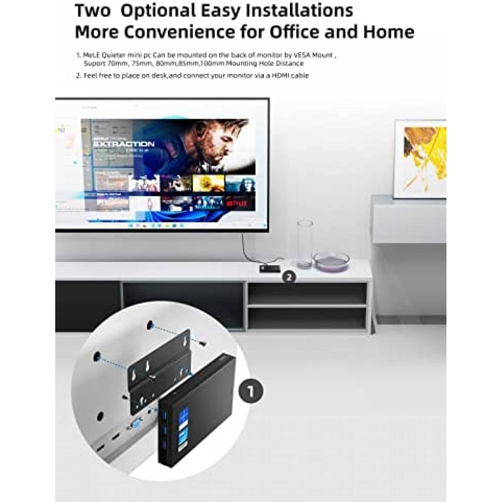 Mini PC MeLE Quieter2Q Celeron J4125 8GB 128GB W11P -Negro