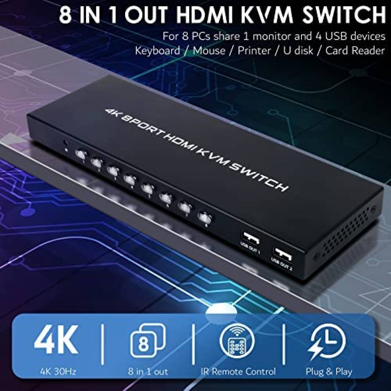 Switch KVM TCNEWCL Conmutador 8 Puertos 1 Monitor HDMI 4K