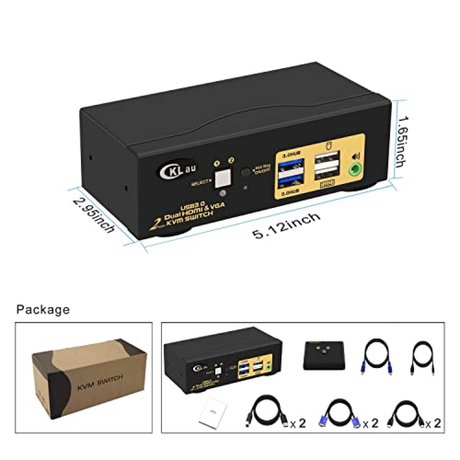 Switch KVM CKLau 2 Monitor 2 PC 4K 2K 60Hz HDMI VGA 3.5mm