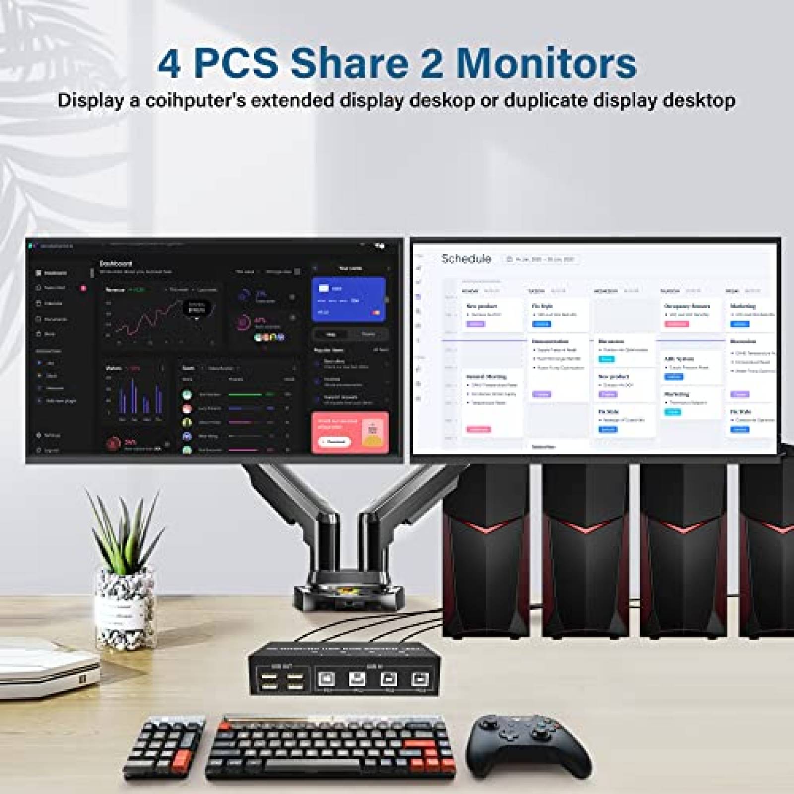 Switch KVM Yeemie Pro 4 PC 2 Display Port 4K 60Hz USB -Negro