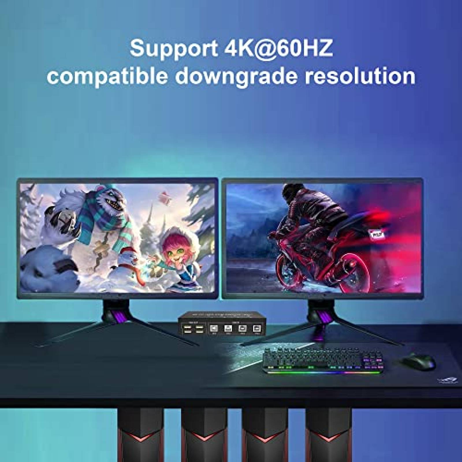 Switch KVM Yeemie Pro 4 PC 2 Display Port 4K 60Hz USB -Negro