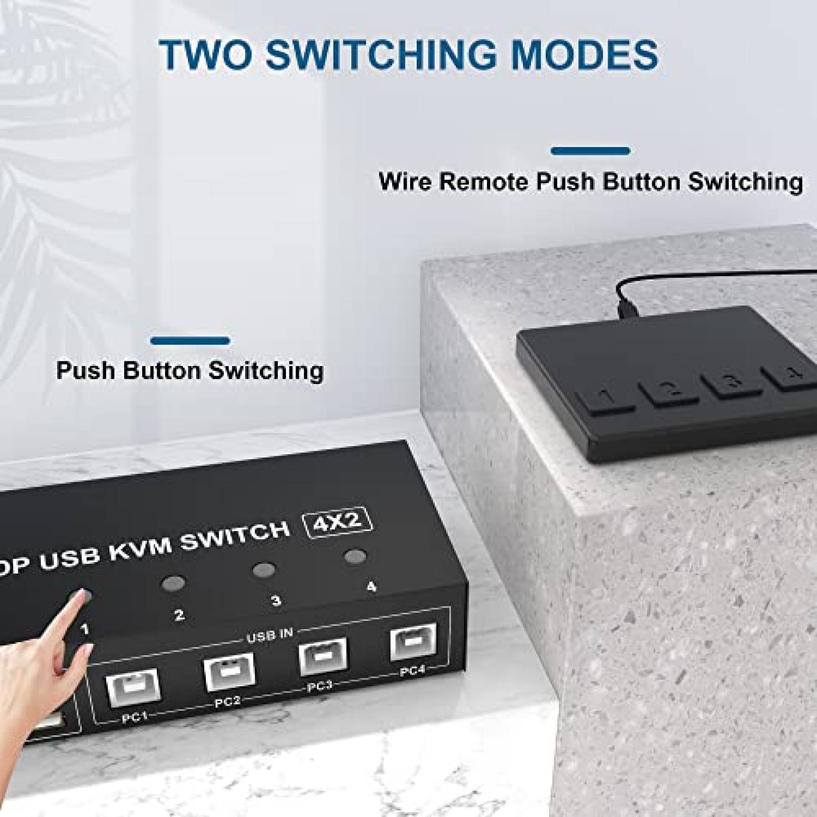 Switch KVM Yeemie Pro 4 PC 2 Display Port 4K 60Hz USB -Negro