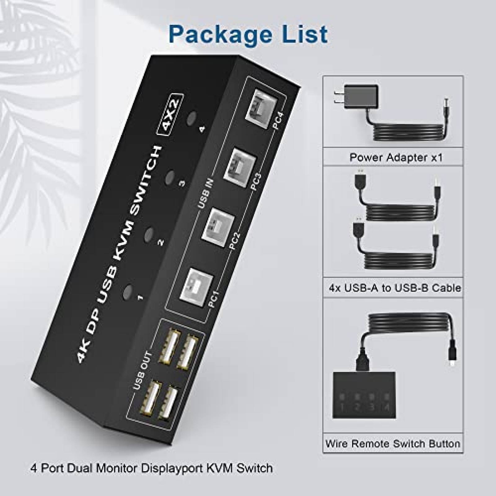 Switch KVM Yeemie Pro 4 PC 2 Display Port 4K 60Hz USB -Negro