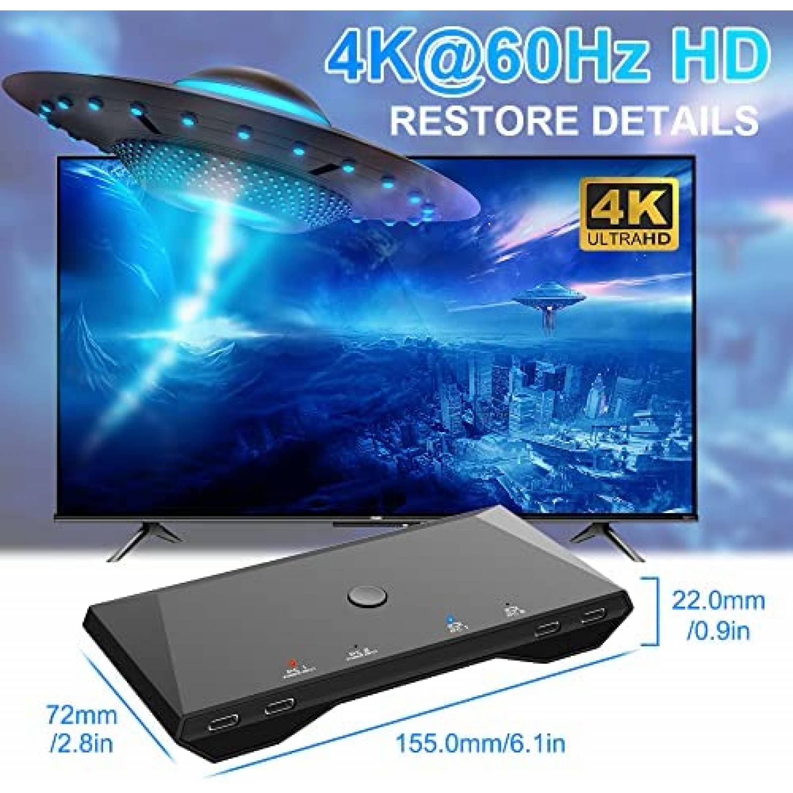 Switch KVM Rocketek 2 PC USB C 1 HDMI 4K 60Hz 3X USB 2.0