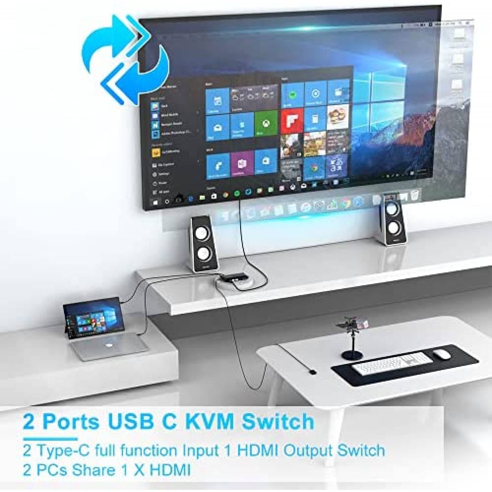 Switch KVM Rocketek 2 PC USB C 1 HDMI 4K 60Hz 3X USB 2.0