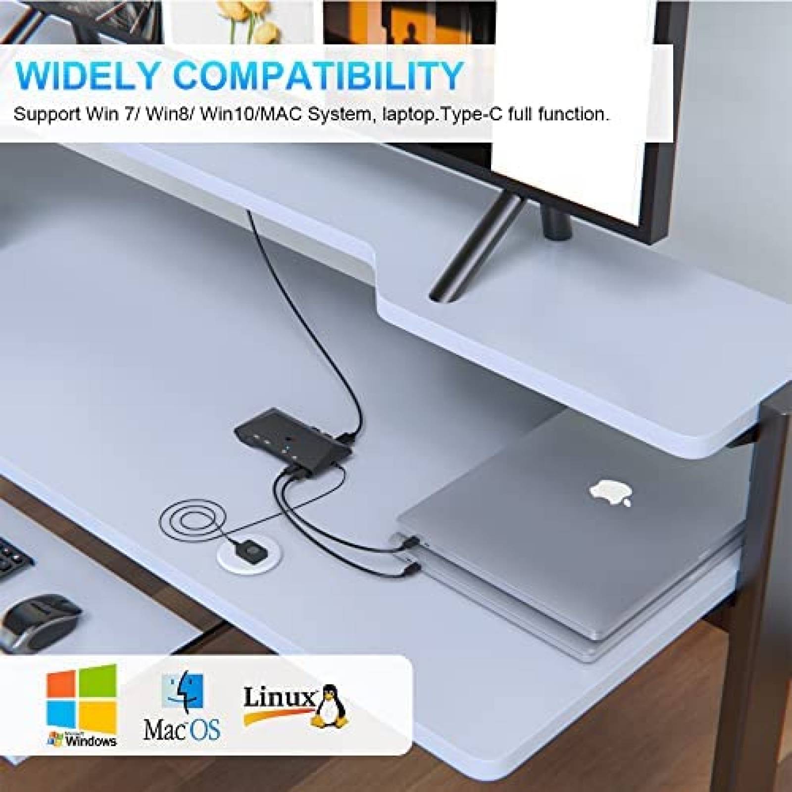 Switch KVM Rocketek 2 PC USB C 1 HDMI 4K 60Hz 3X USB 2.0