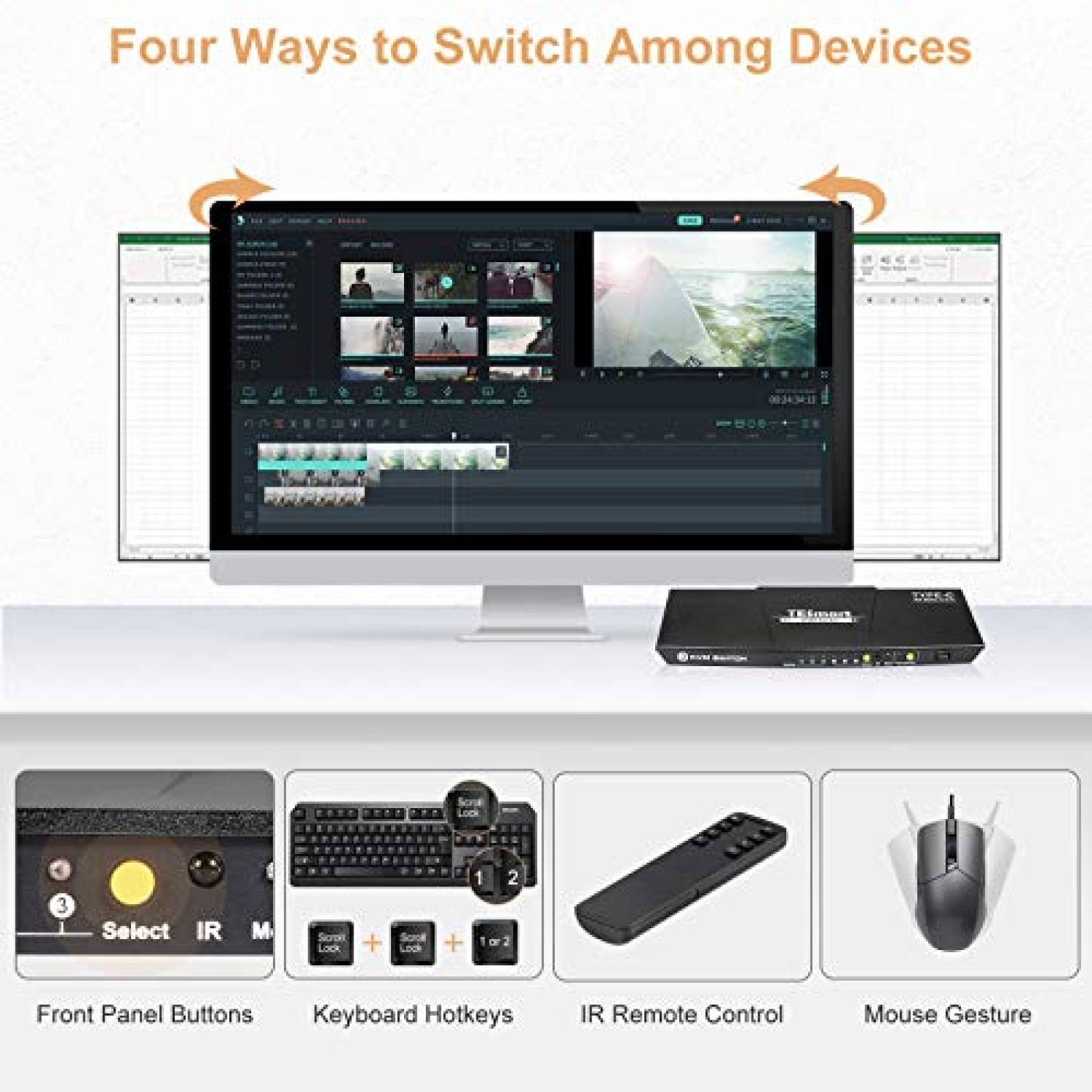 Switch KVM TESmart Conmutador 3 Puertos USB-C Monitor HDMI