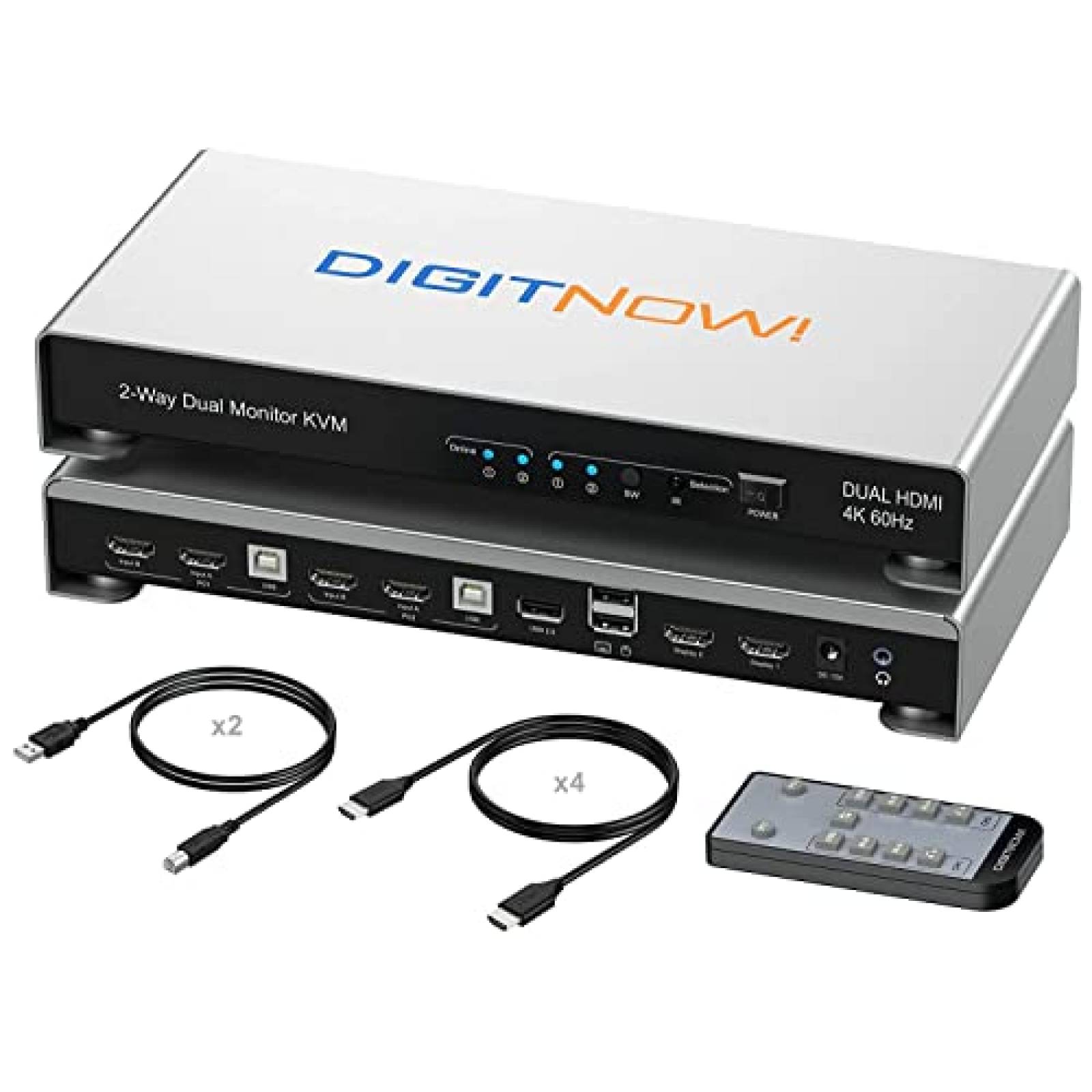 Switch KVM DIGITNOW 2 PC 2 HDMI 4K 60Hz Audio Mic -Gris