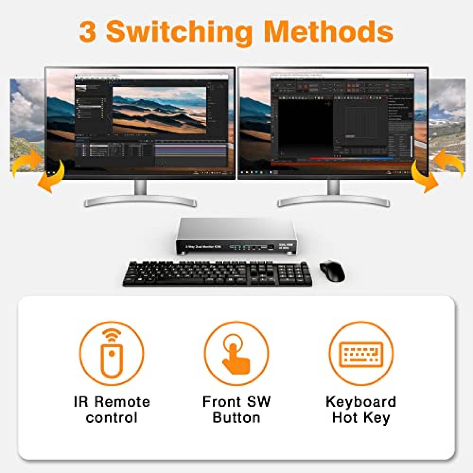 Conmutador KVM Dual Monitor HDMI 2 Puertos, compatible con EDID, HDMI 4K  60Hz para 2 computadoras, 2 monitores con salida de micrófono de audio y 3