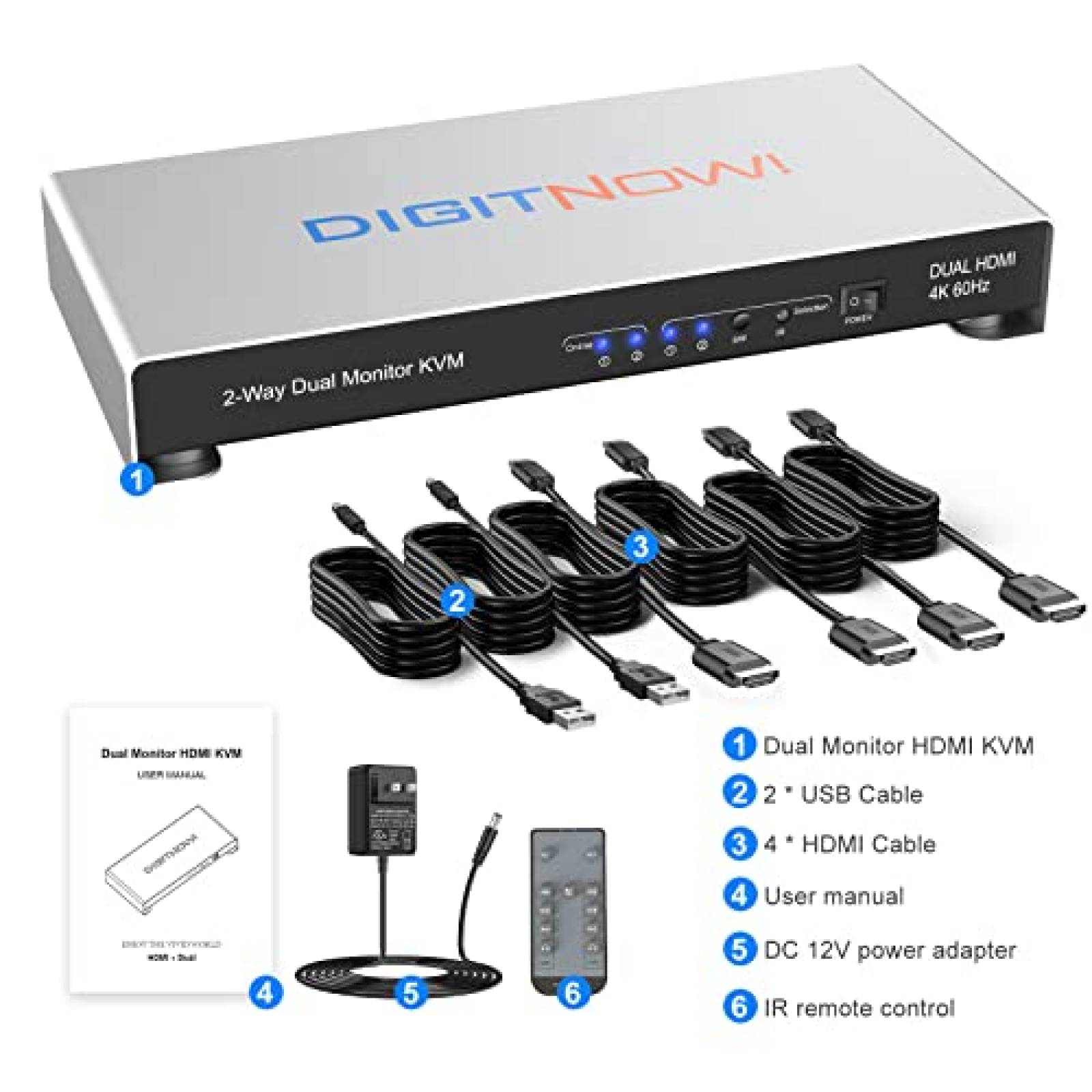 Switch KVM DIGITNOW 2 PC 2 HDMI 4K 60Hz Audio Mic -Gris