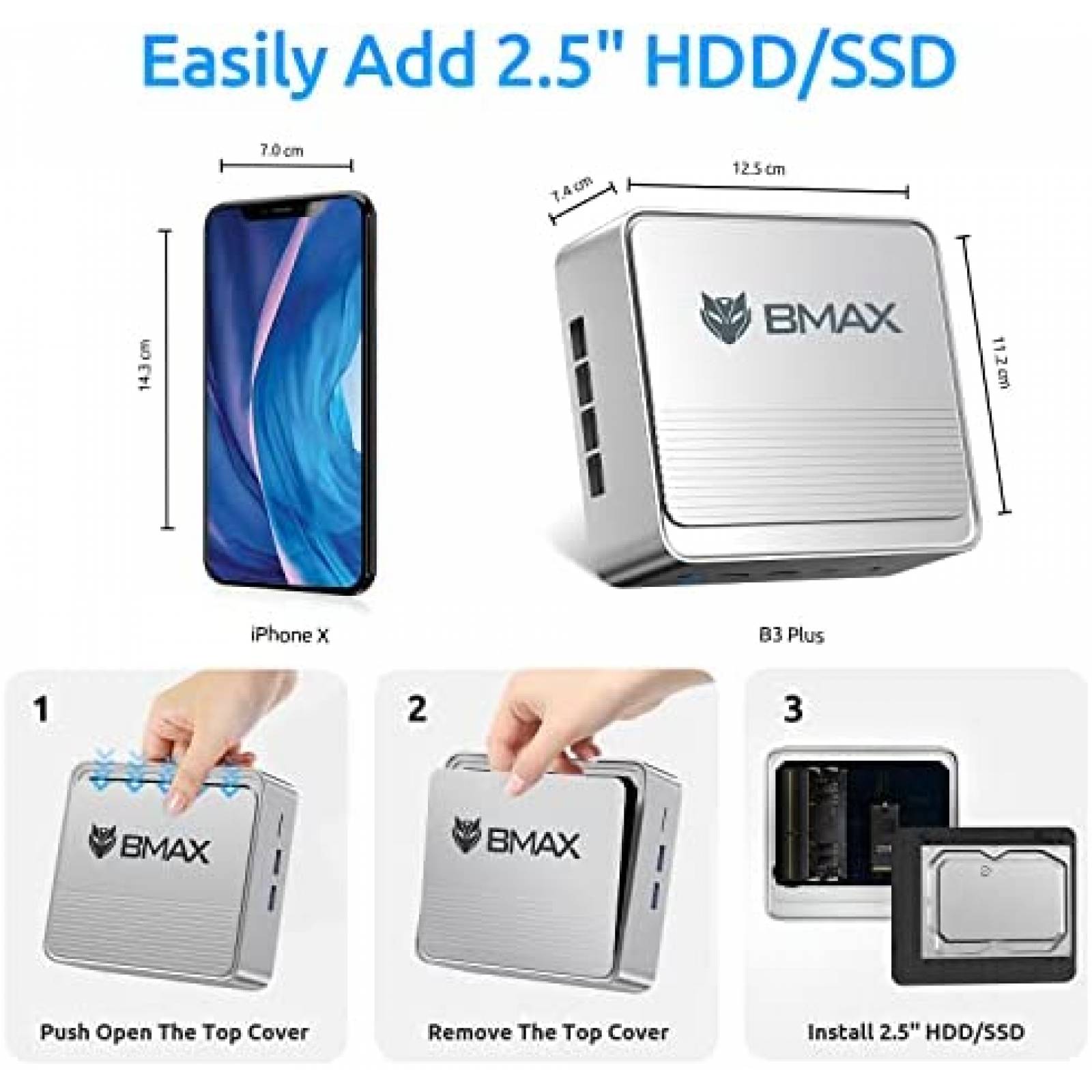 Mini PC Bmax Intel N5095 16GB 512GB Windows 11 Pro -Plata