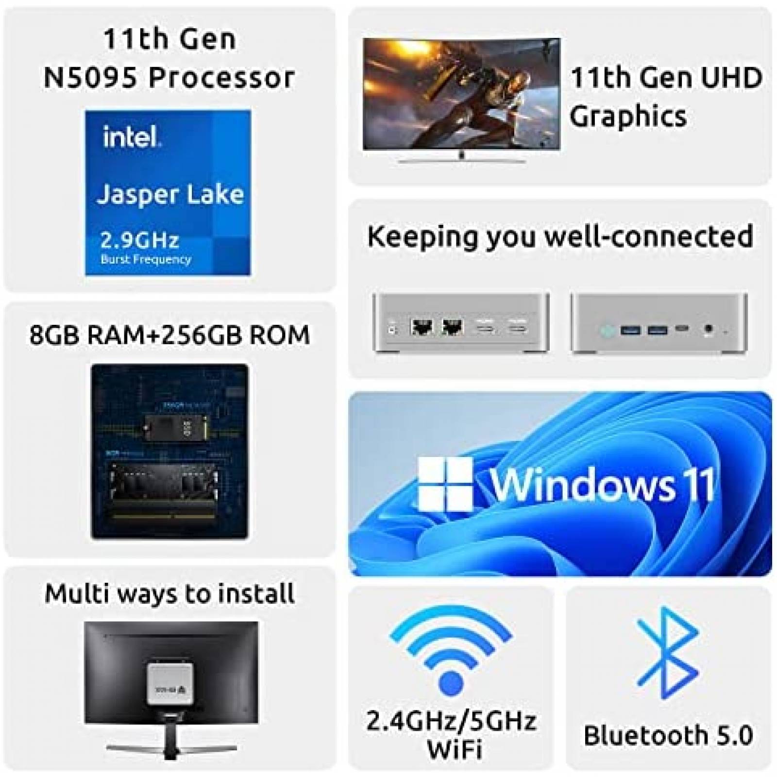 Mini PC Bmax Intel N5095 16GB 512GB Windows 11 Pro -Plata