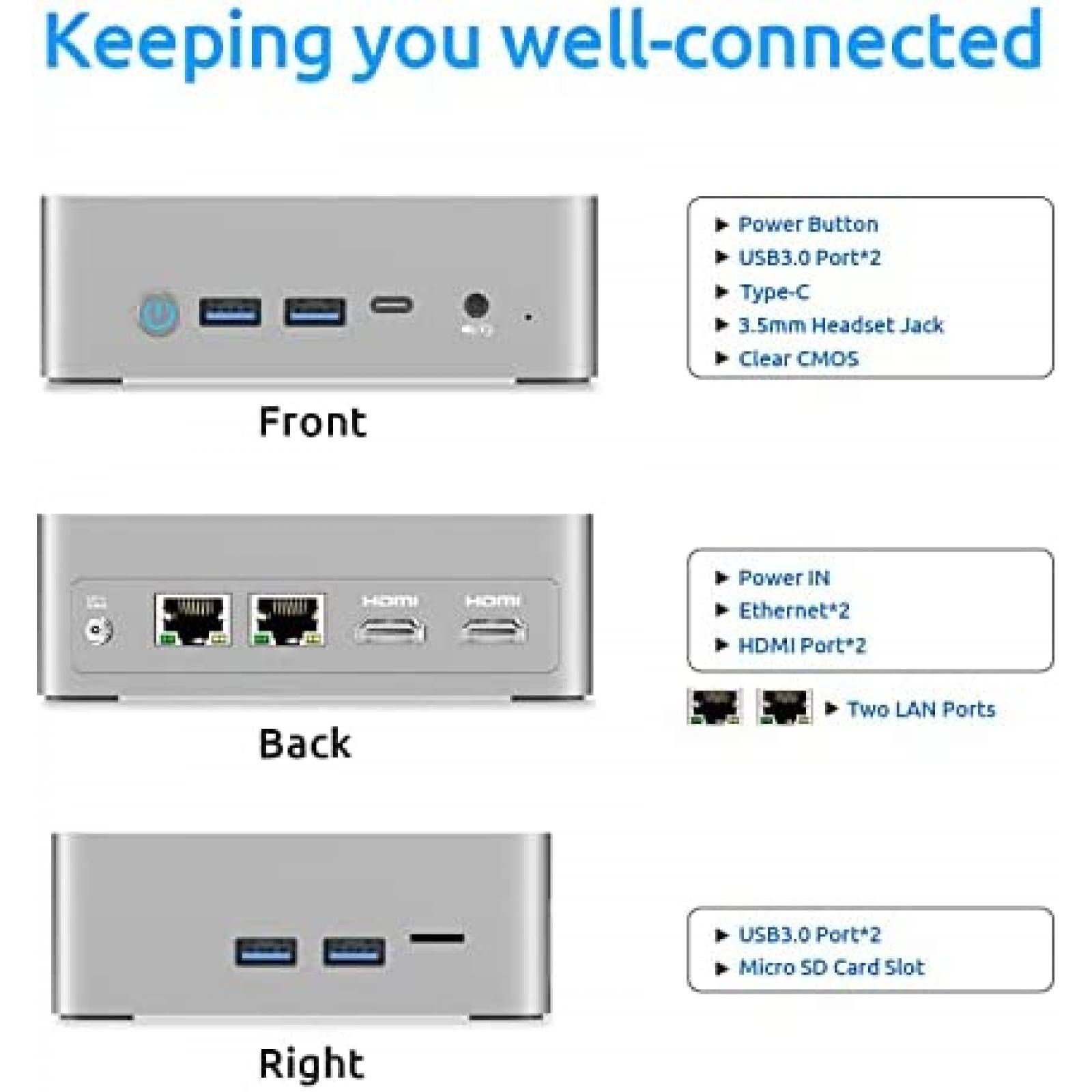 Mini PC Bmax Intel N5095 16GB 512GB Windows 11 Pro -Plata