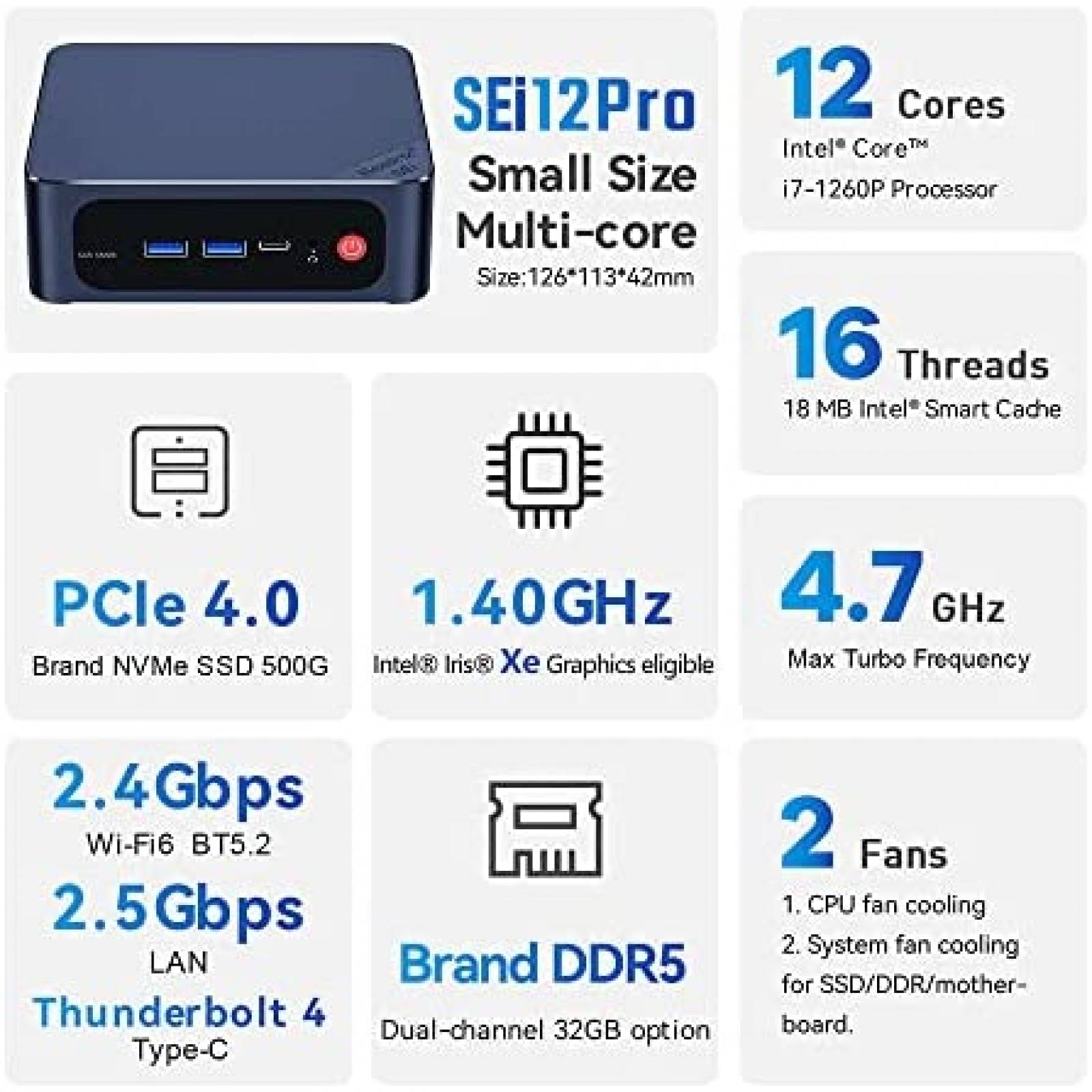Mini PC Beelink i5 16GB 500GB Windows 11 Pro -Azul Marino