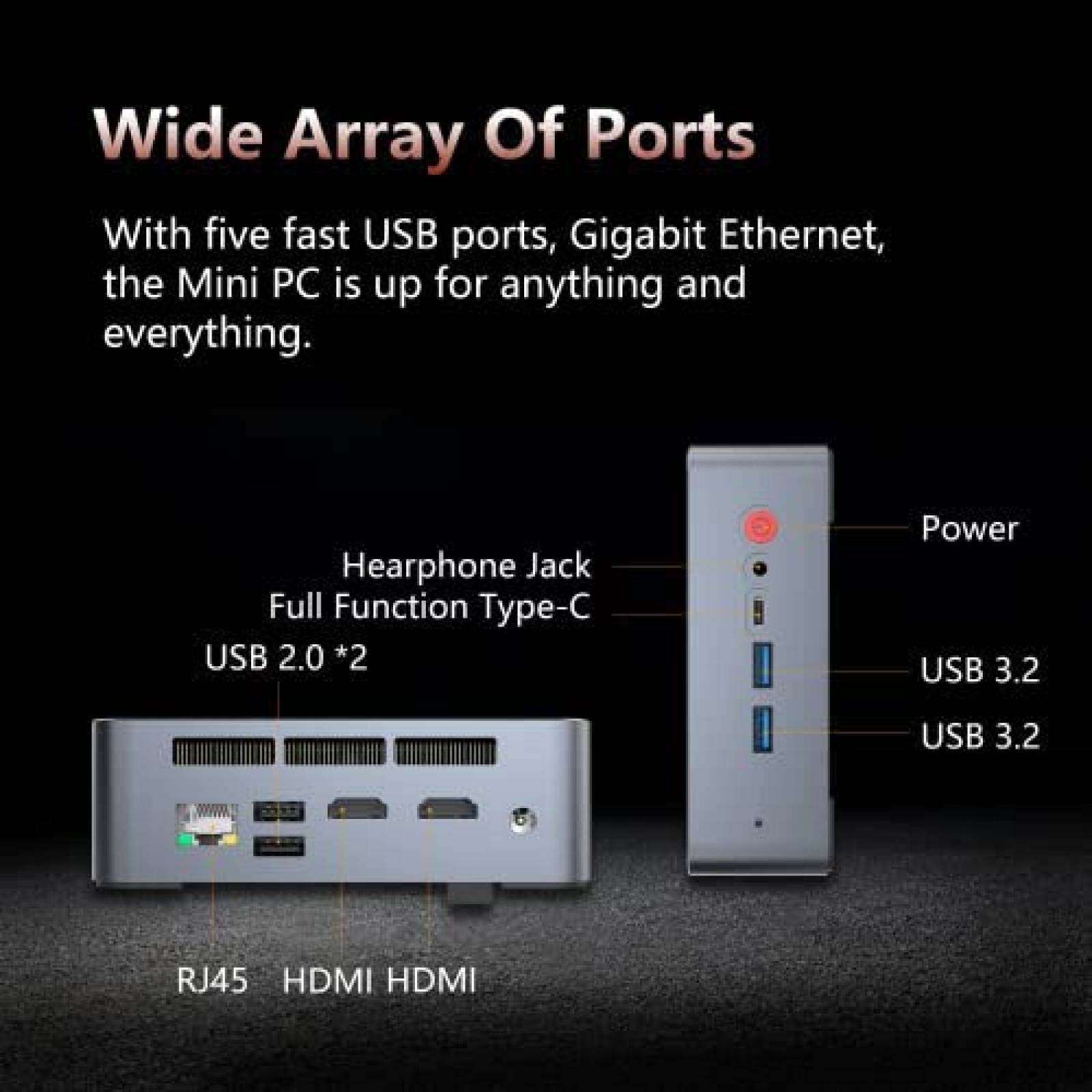 Mini PC BOSGAME AMD R7 16GB 512GB Windows 11 Pro-Gris