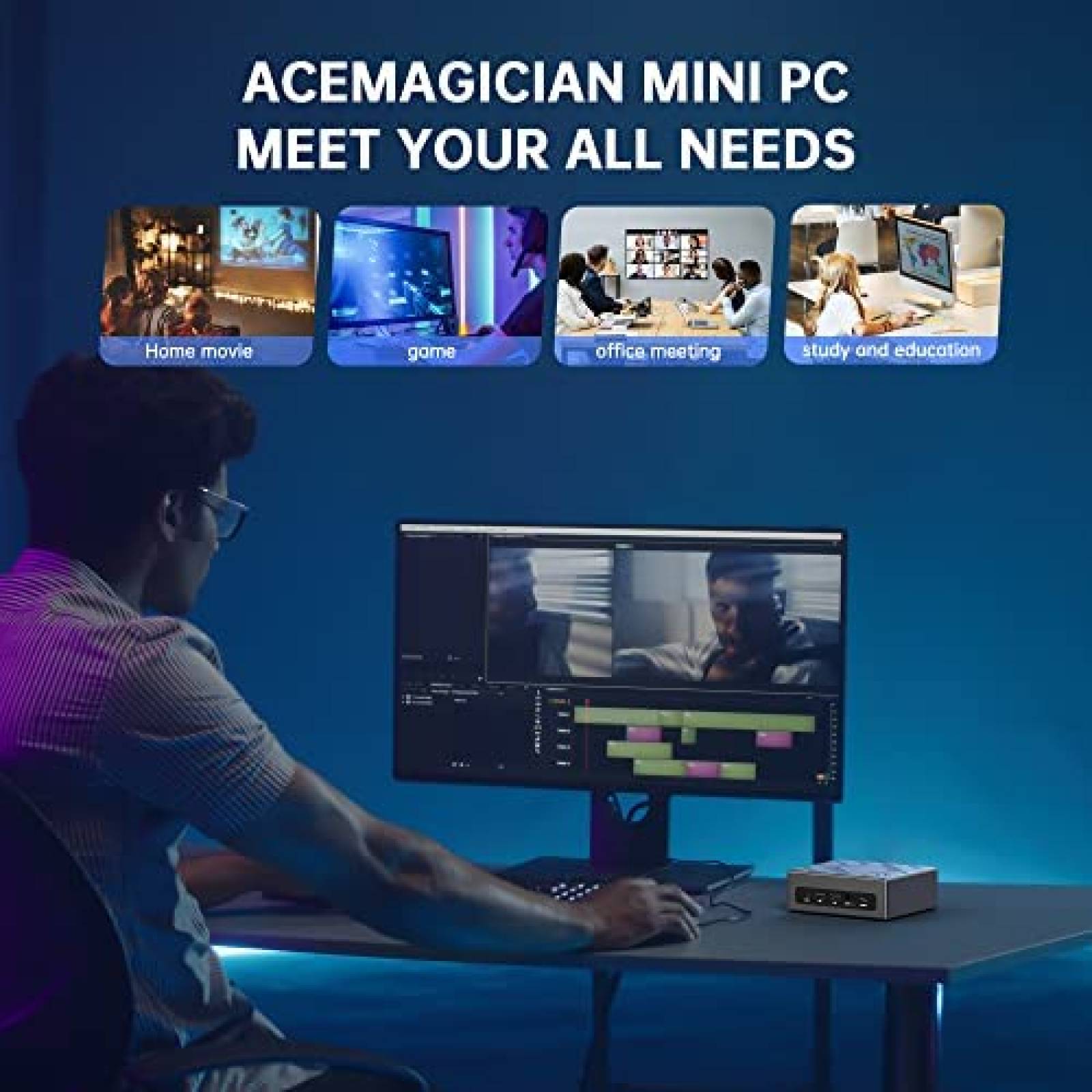 Mini PC ACEMAGICIAN i7 16GB 512GB Windows 11 Pro -Gris