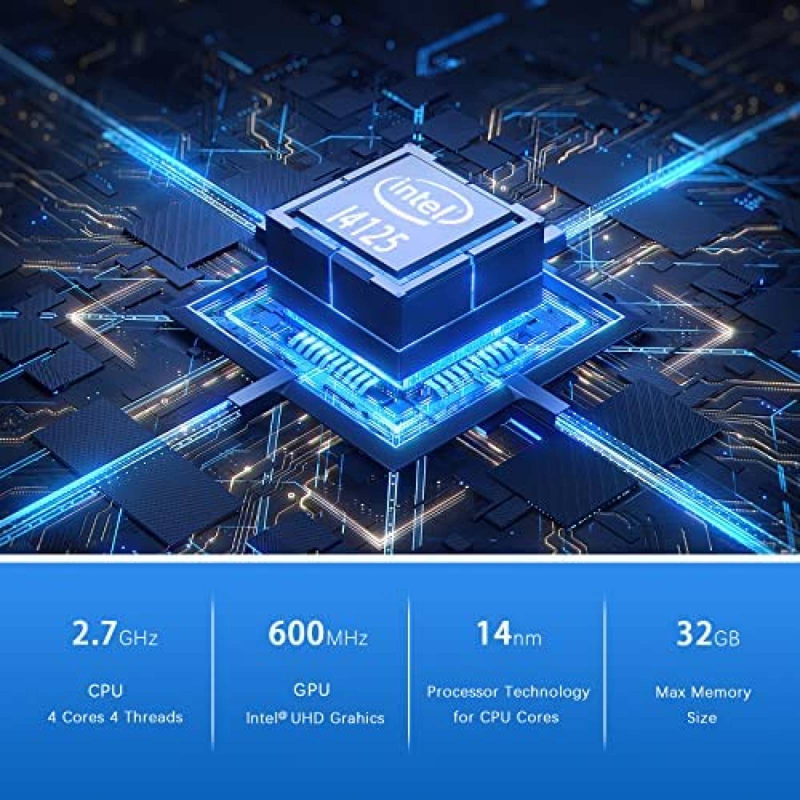 Mini PC HYSTOU Celeron J4125 8GB DDR4 256GB SSD -Negro