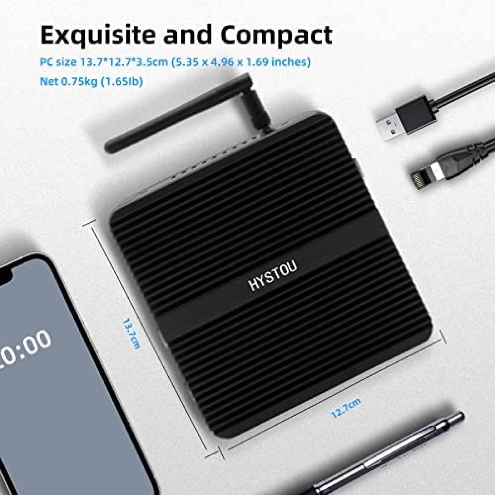 Mini PC HYSTOU Celeron J4125 8GB DDR4 256GB SSD -Negro