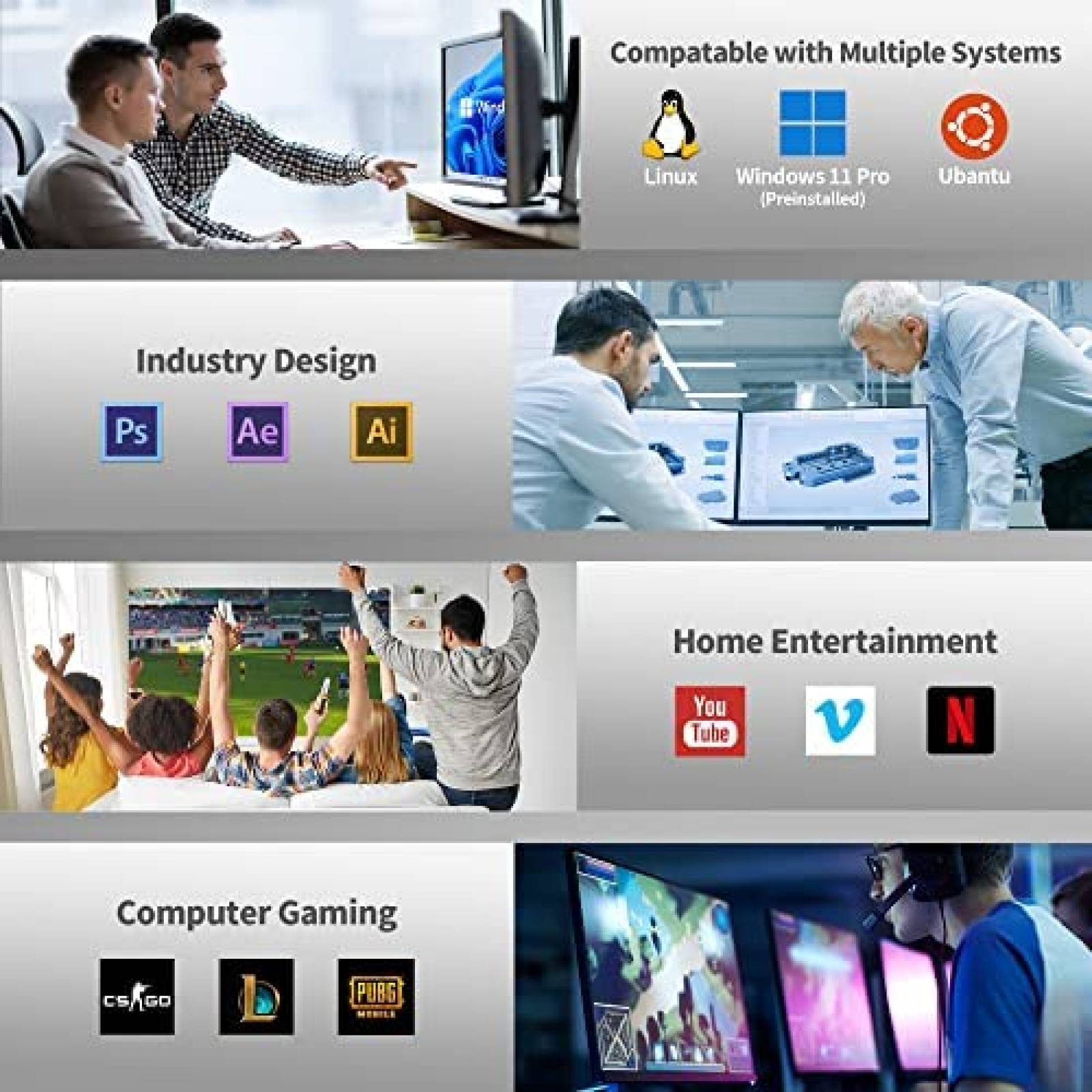 Mini PC ASBS i5 16GB 512GB Windows 11 Pro WiFi 6 -Plata