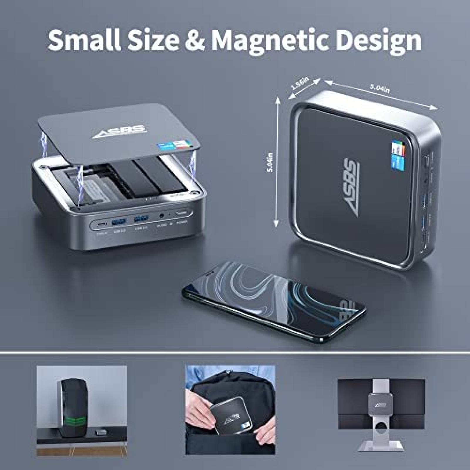 Mini PC ASBS i5 16GB 512GB Windows 11 Pro WiFi 6 -Plata