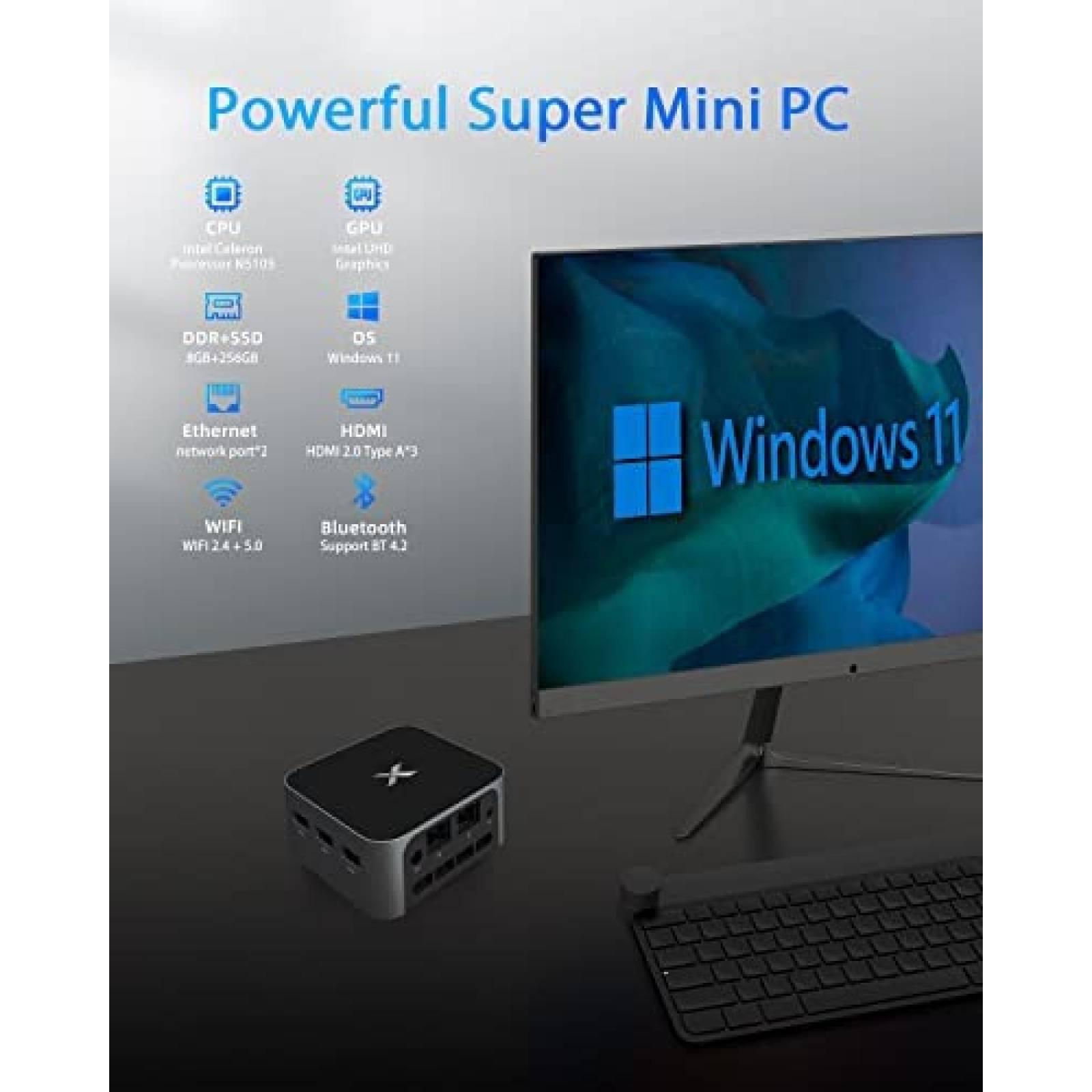 Mini PC OASLOA Celeron N5105 8GB 256GB Windows 11 Pro -Negro