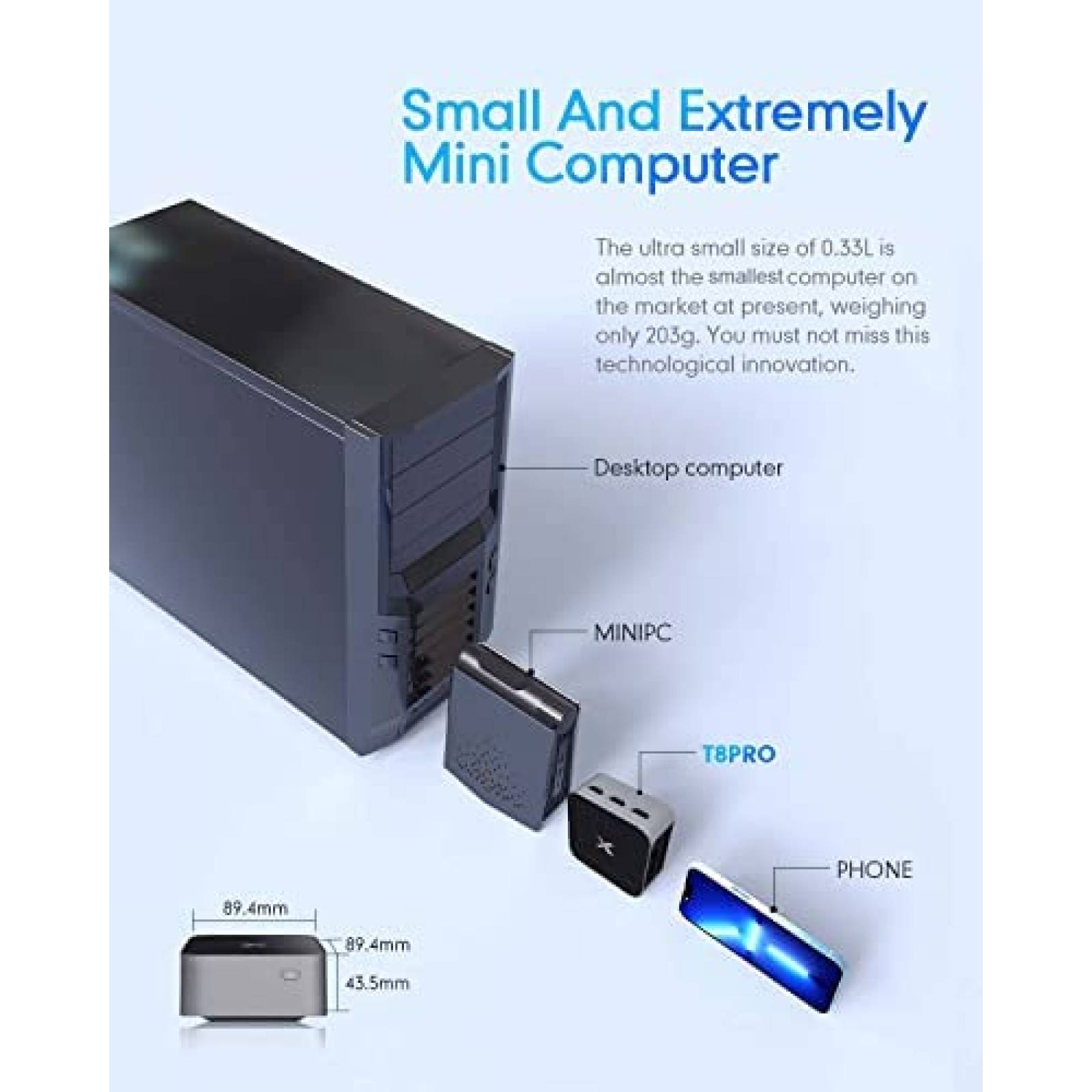 Mini PC OASLOA Celeron N5105 8GB 256GB Windows 11 Pro -Negro