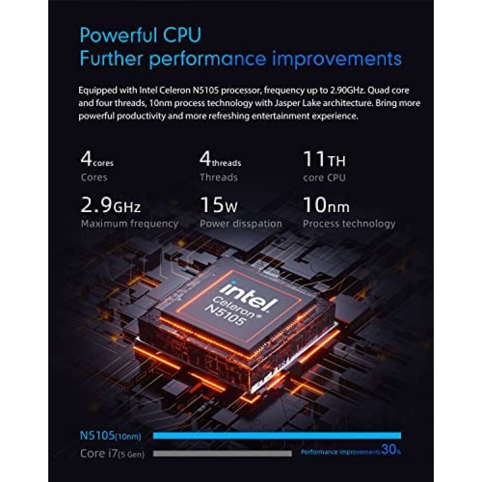 Mini PC OASLOA Celeron N5105 8GB 256GB Windows 11 Pro -Negro