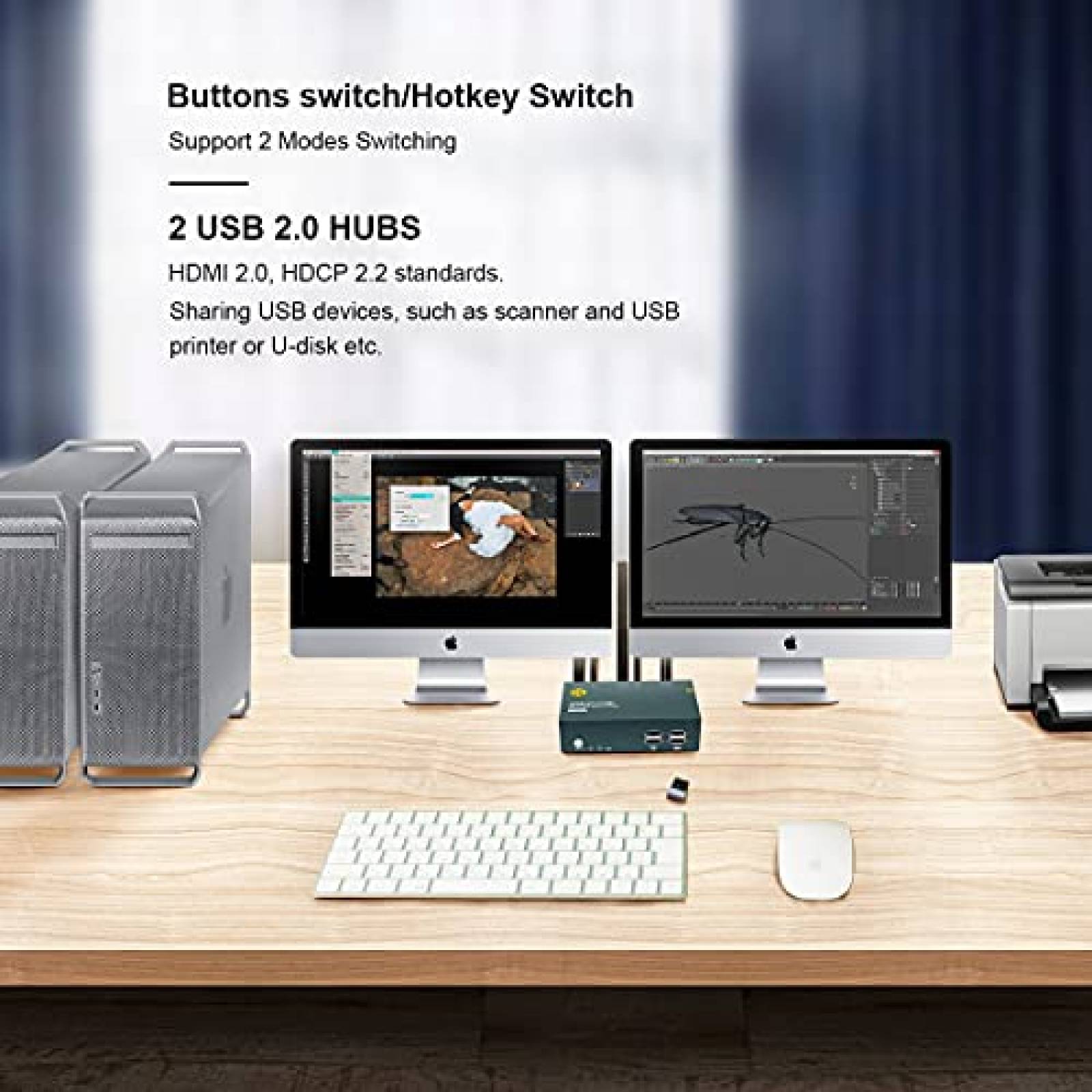 Switch KVM DKHC 2 Monitor 2 PC 4K 2K 60Hz HDMI USB B 3.5mm