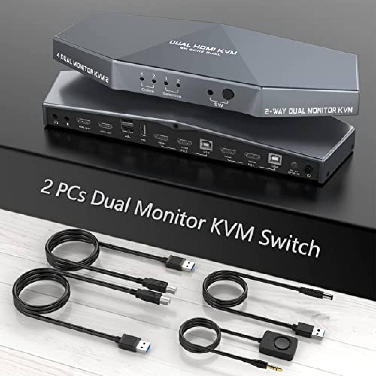HDMI 60hz kvm 2 En 2 Salidas dual monitor Conmutador Controles 2