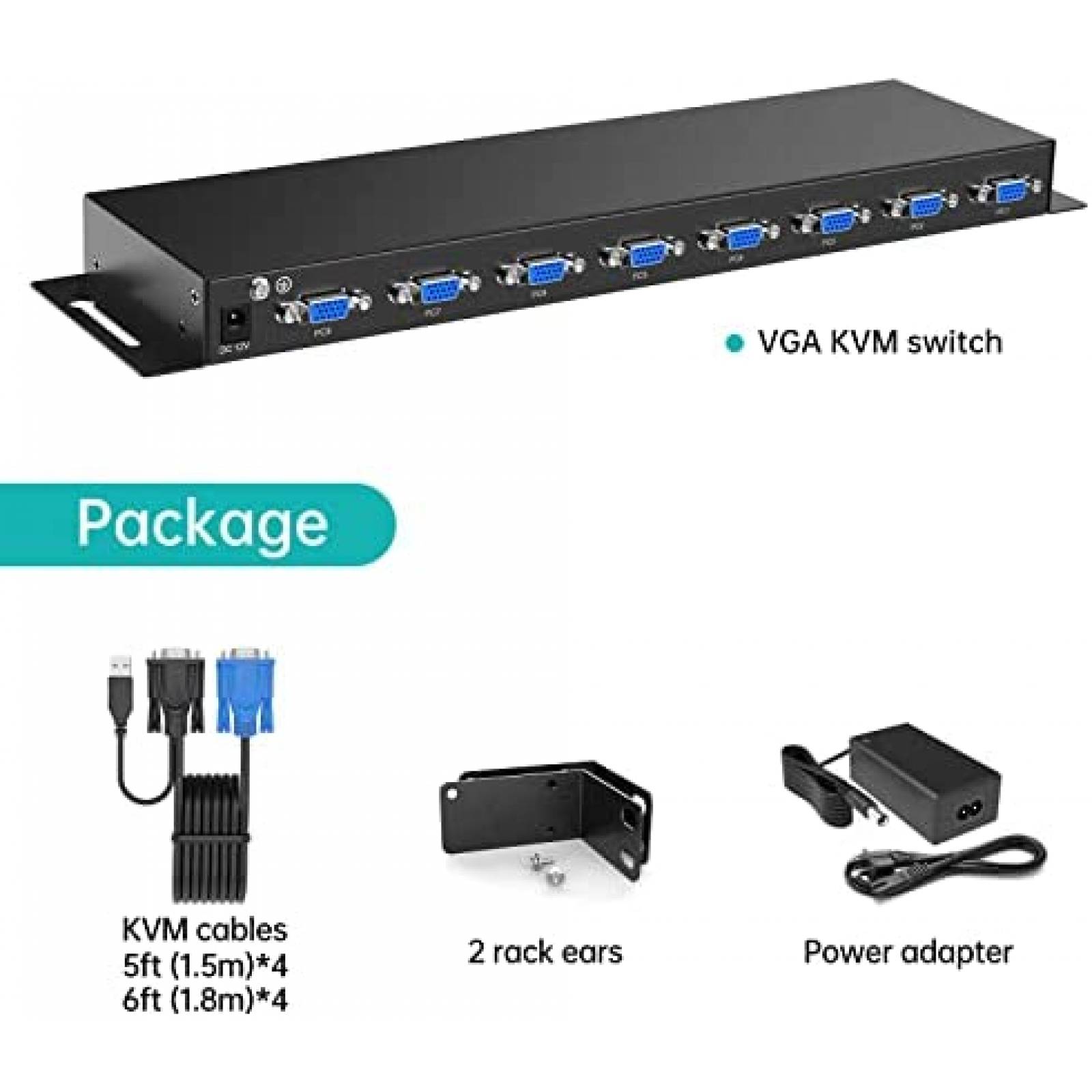 Switch KVM MT-VIKI 1708UL 8X VGA Rack para Servidor 1U 19''