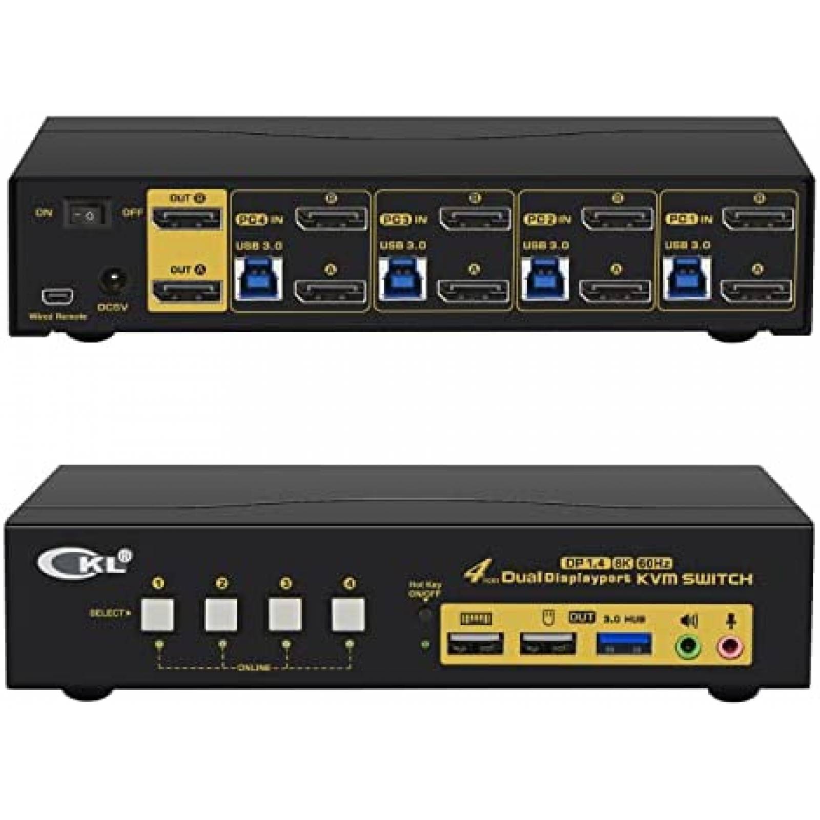 Switch KVM CKL 2 Monitor 2 PC 4K 144Hz 8K 30Hz DP 3.5mm