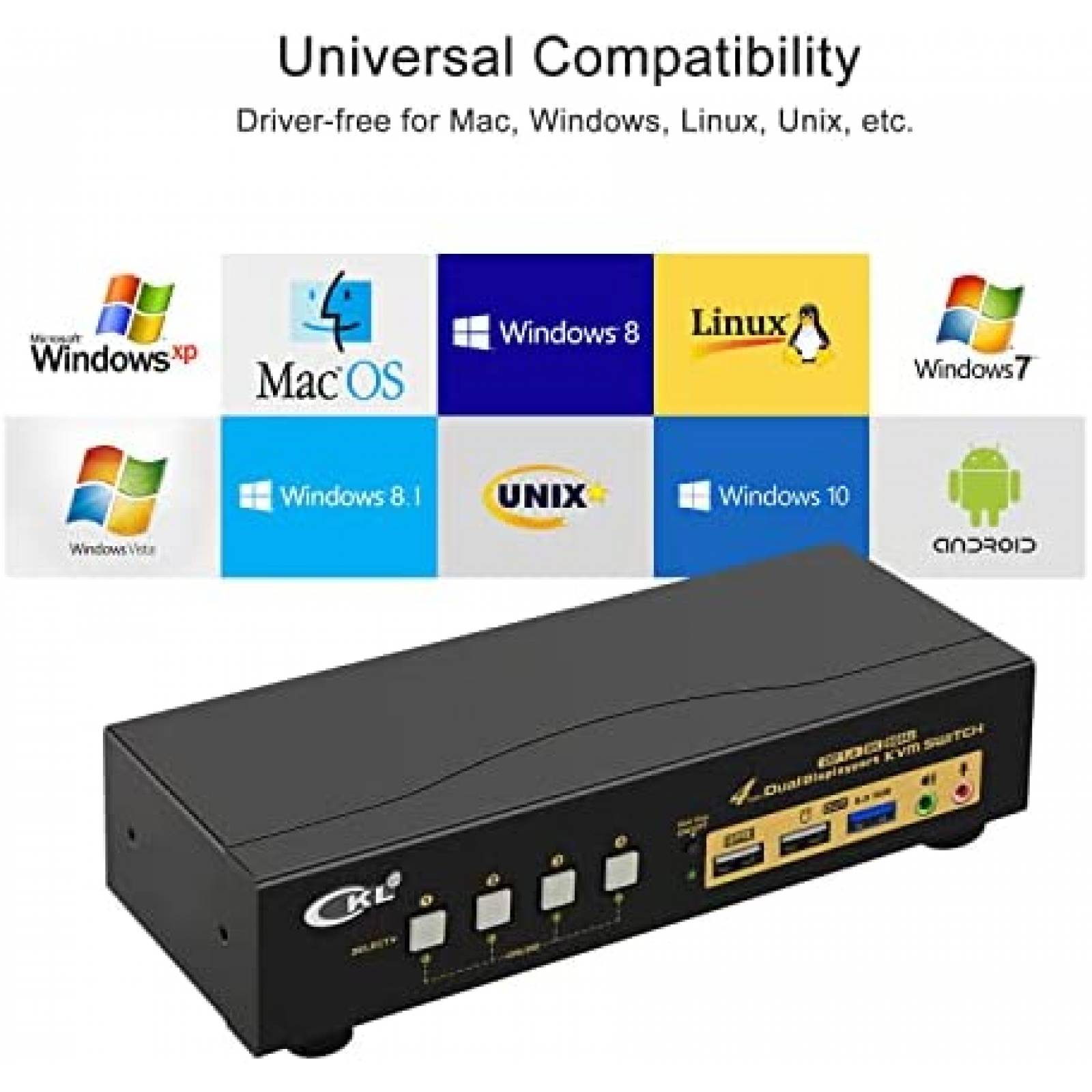 Switch KVM CKL 2 Monitor 2 PC 4K 144Hz 8K 30Hz DP 3.5mm