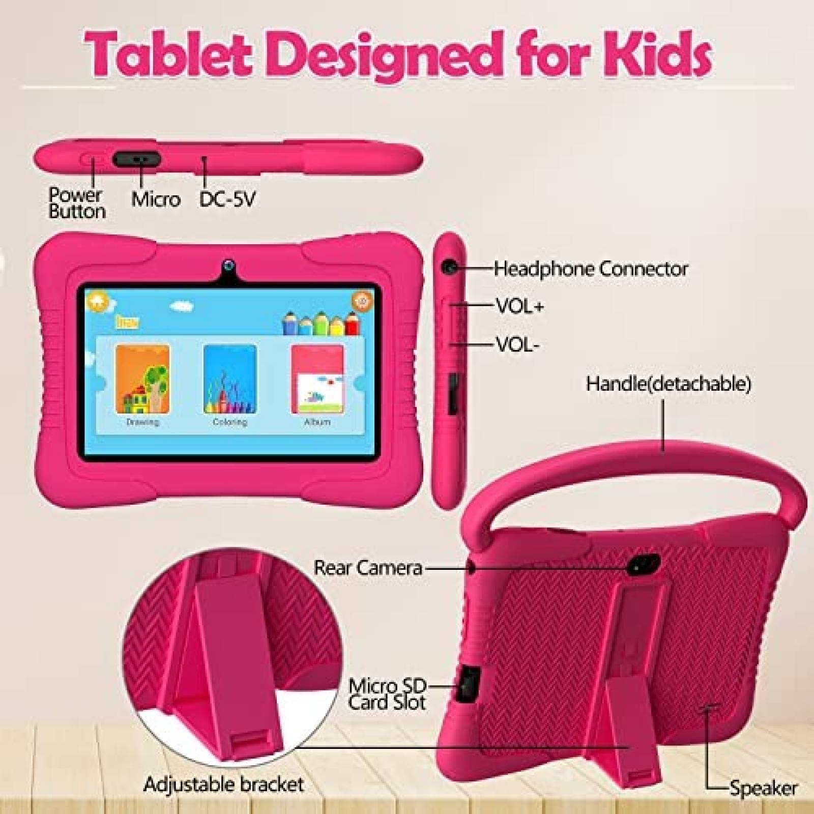 Tablet para Niños DOMATON K710 7'' 2GB RAM 32GB -Rosa