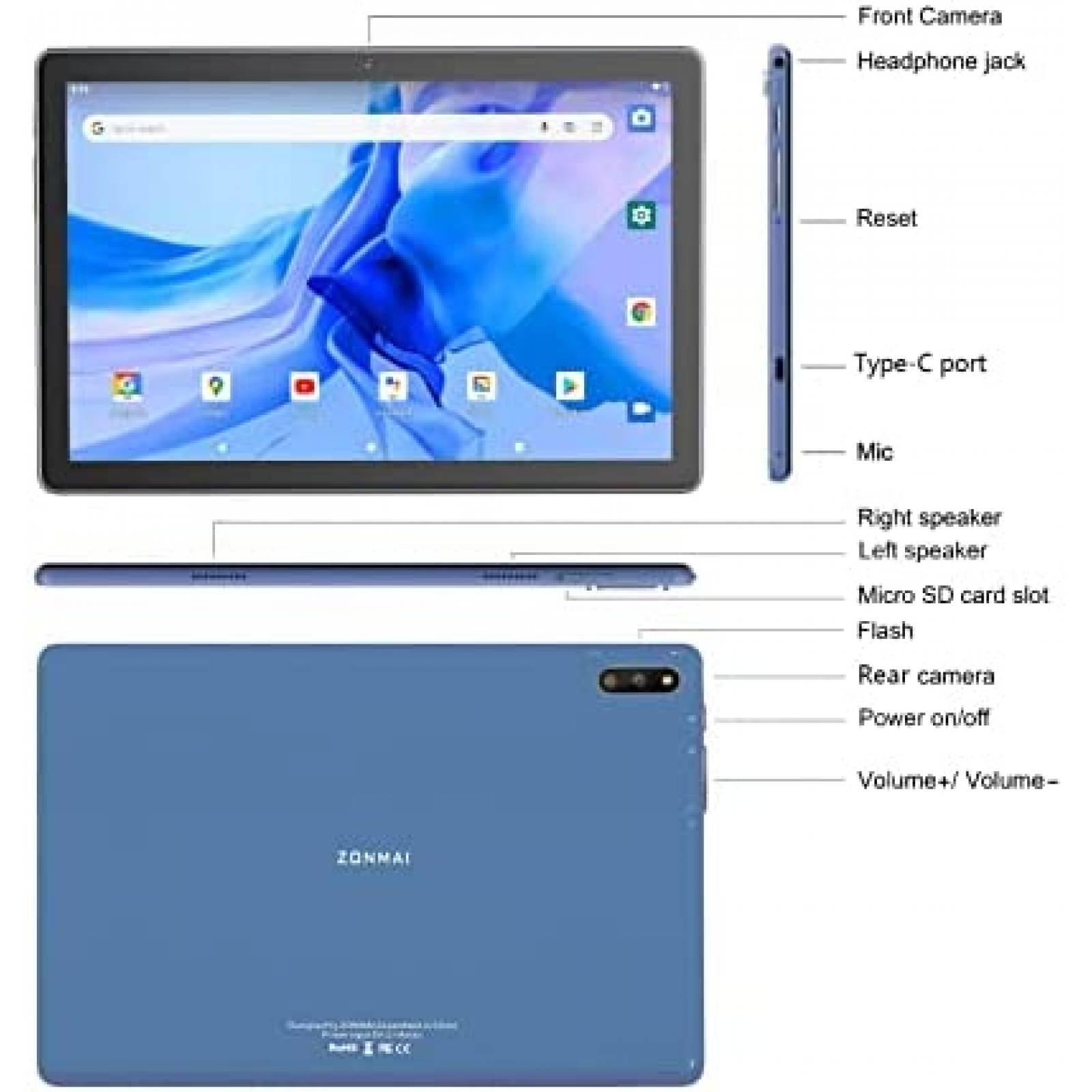 Tablet ZONMAI 10.1'' IPS 4GB RAM 64GB 8000mAh Dual Cam -Azul