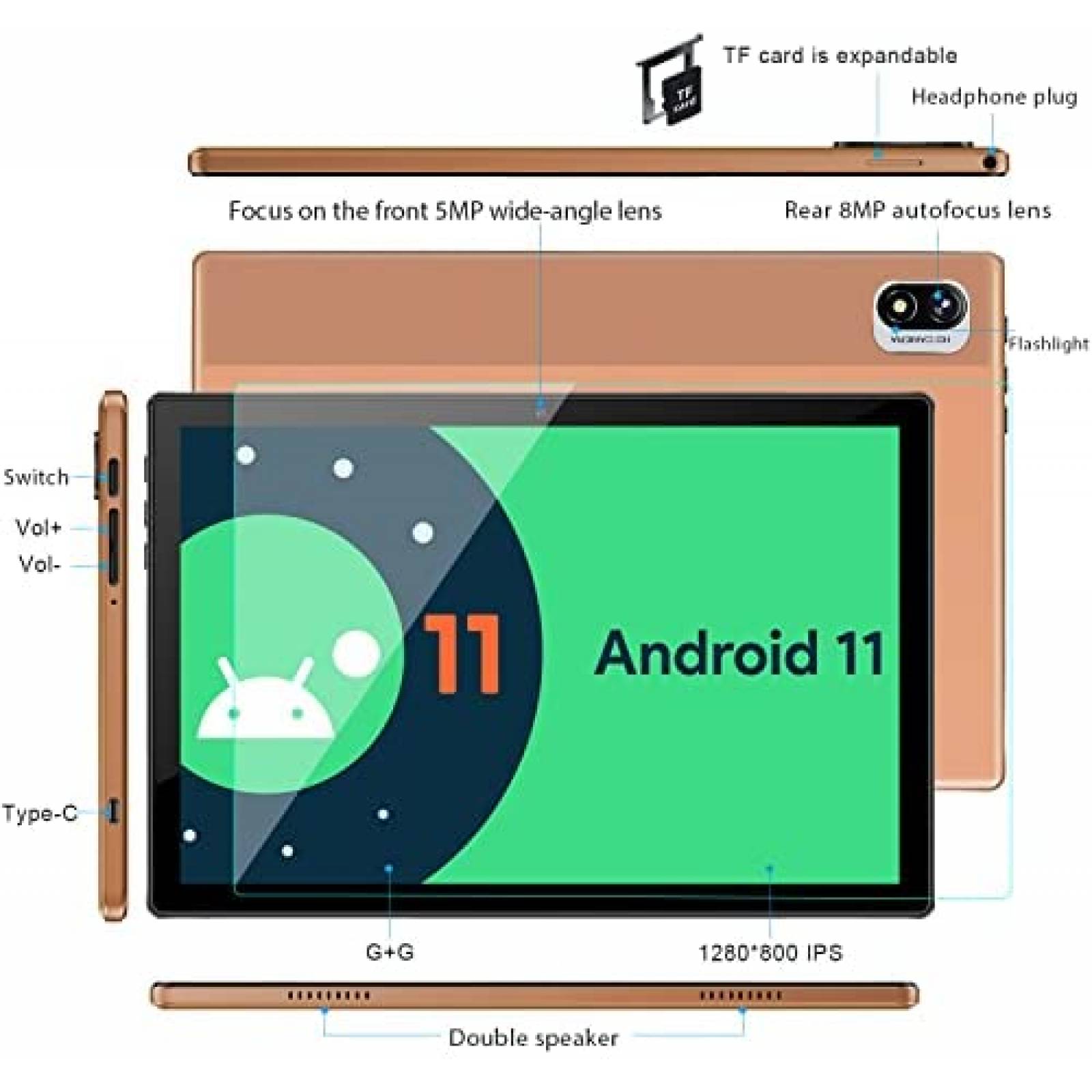Tablet AOYODKG S2 10.1'' 6GB 64GB Bluetooth 4.3 -Dorado