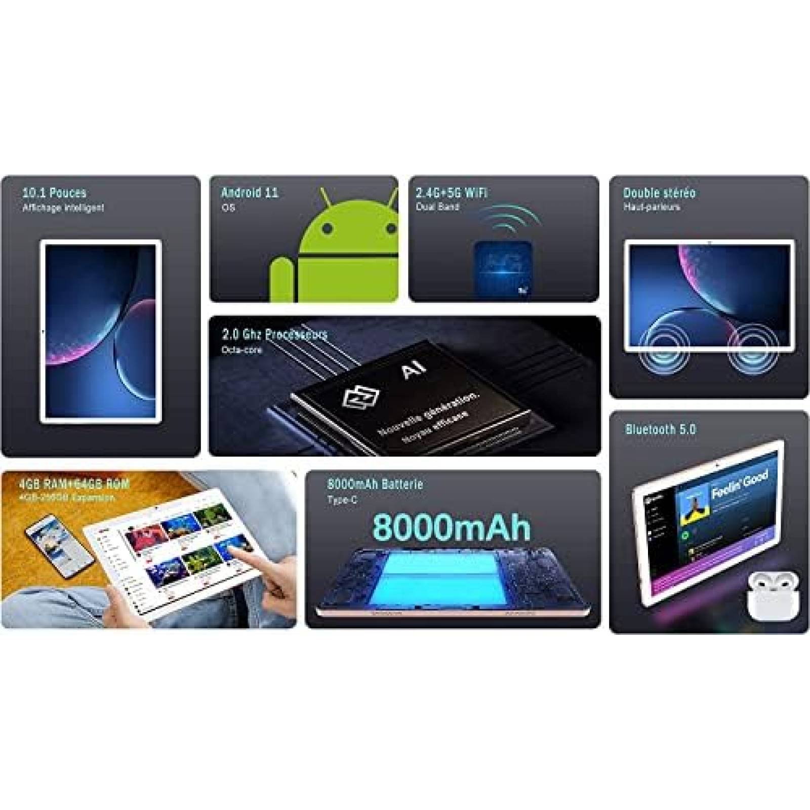 Tablet JUSYEA J10 10'' 4GB RAM 64GB+128GB ROM -Rosa