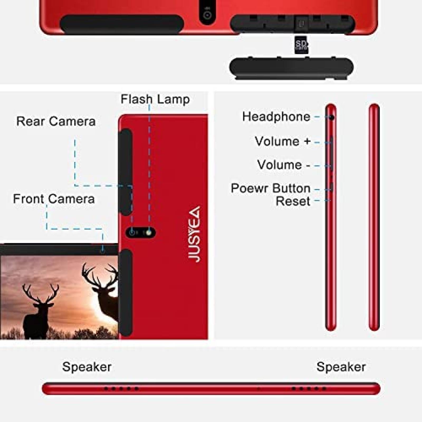 Tablet JUSYEA J5 W 10.1'' 4GB RAM 64GB+128GB ROM -Rojo