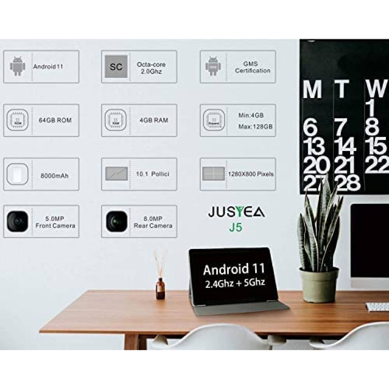 Tablet JUSYEA J5 W 10.1'' 4GB RAM 64GB+128GB ROM -Rojo