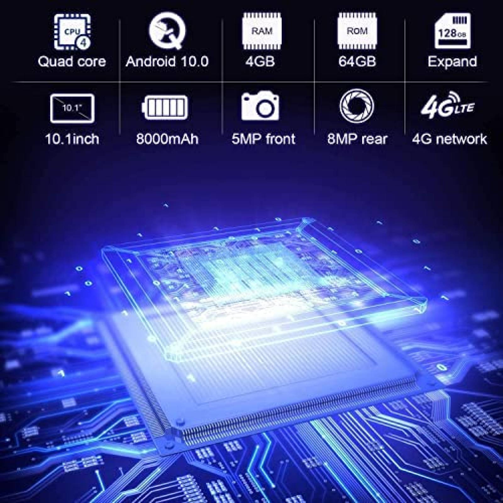 Tablet DUODUOGO 10.1'' QuadCore 64GB 128GB 13MP -Negro