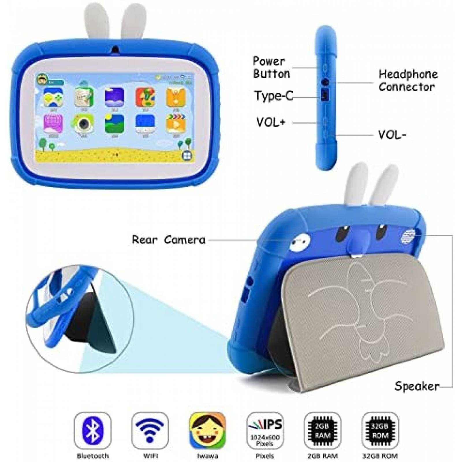 Tablet para Niños Veidoo T80 7'' IPS 2GB RAM 32GB -Azul