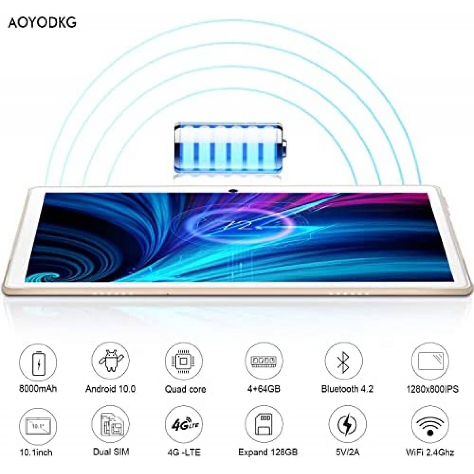 Tablet AOYODKG 10'' 4GB RAM 64GB ROM con Teclado -Dorado