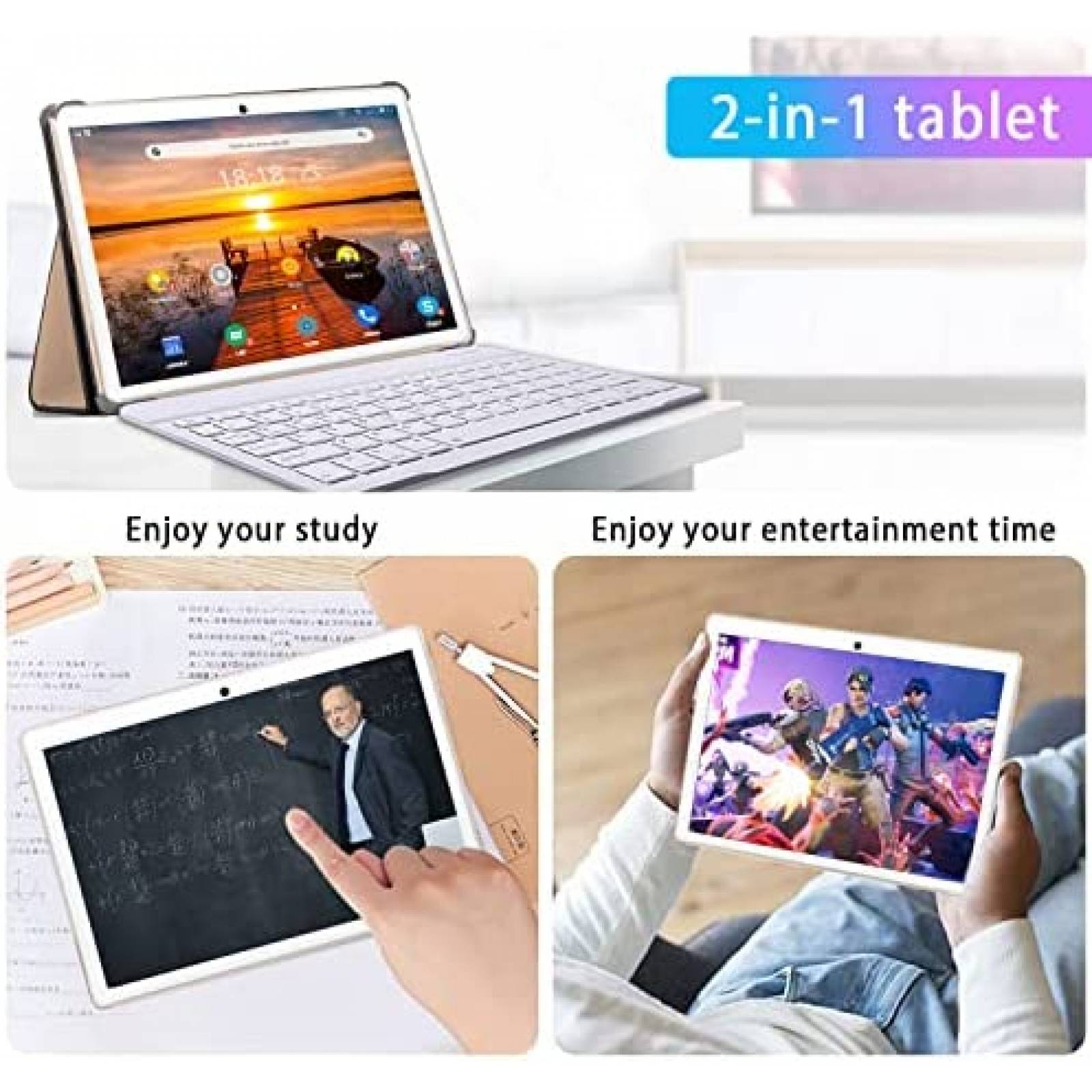 Tablet AOYODKG 10'' 4GB RAM 64GB ROM con Teclado -Dorado